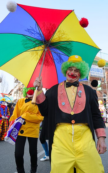 Parade participants celebrate the annual Fasching in Ramstein village, Germany, March 8, 2011. This annual event is a pre-Lenten carnival which is celebrated with the donning of wild and fancy costumes to chase away the evil spirits of winter in preparation for spring. (U.S. Air Force photo by Airman 1st Class Desiree Whitney Esposito)