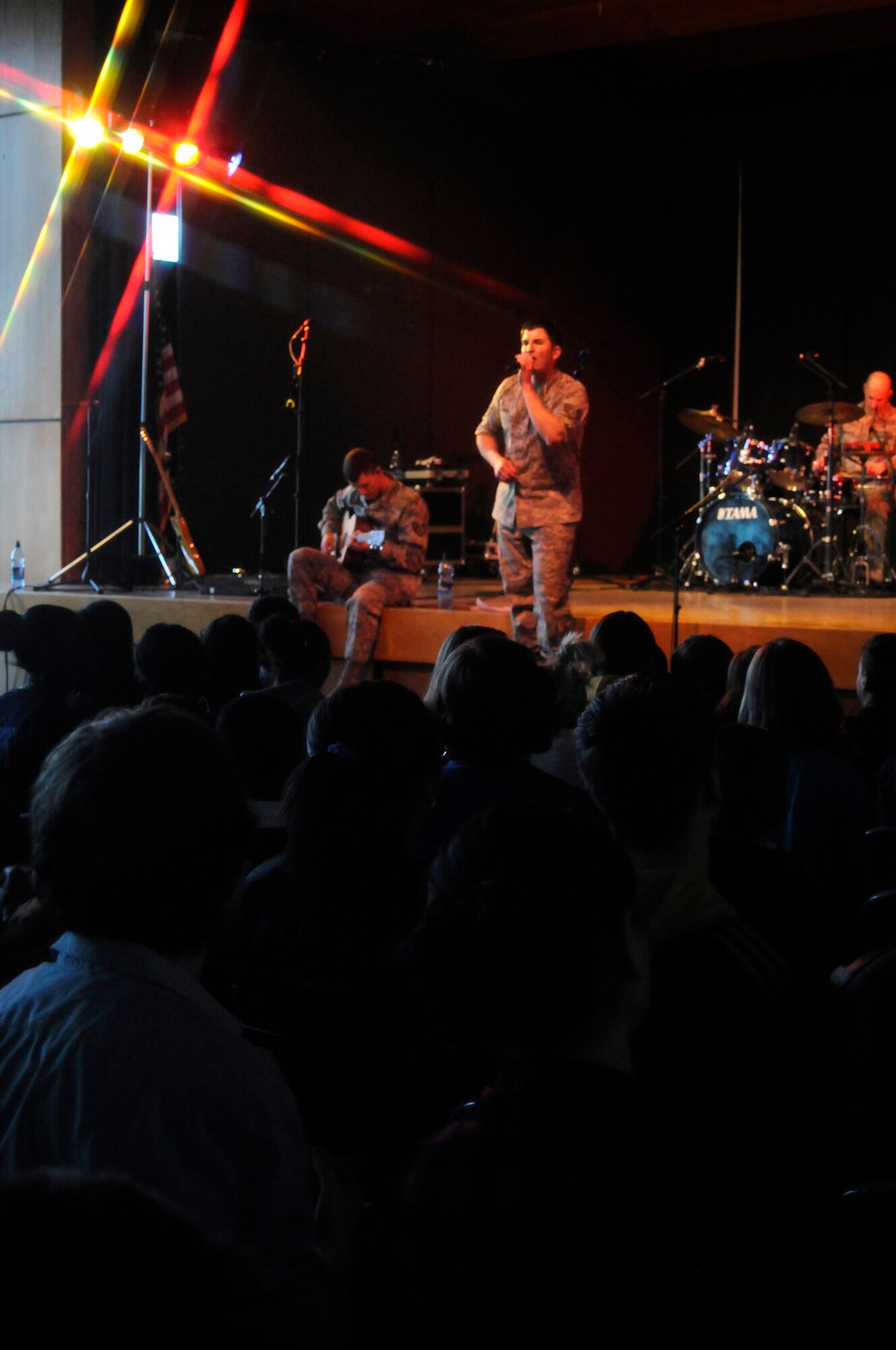 ANSBACH, Germany – The U.S. Air Forces in Europe Band Touch ‘n Go performs for a gymnasium packed with Ansbach Middle and High School students and teachers on U.S. Army Garrison Ansbach, Germany, March 9. Touch ‘n Go performed before a packed gymnasium of students and teachers at the school as part of a Music in Our Schools tour throughout Bavaria. (U.S. Air Force photo/Staff Sgt. Kali L. Gradishar)
