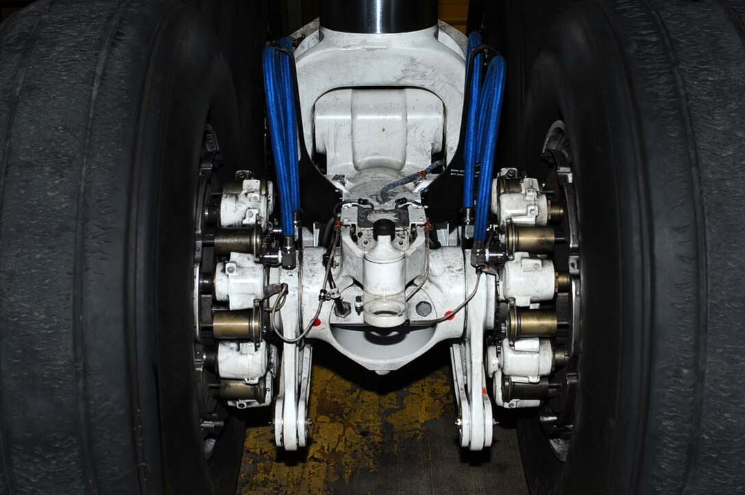 A complete brake modification done on a B-1B Lancer at Ellsworth Air Force Base, S.D., March 2, 2011. The modification costs $15,787 per aircraft and greatly reduces the risks of brake fires. (U.S. Air Force photo/Senior Airman Kasey Close)