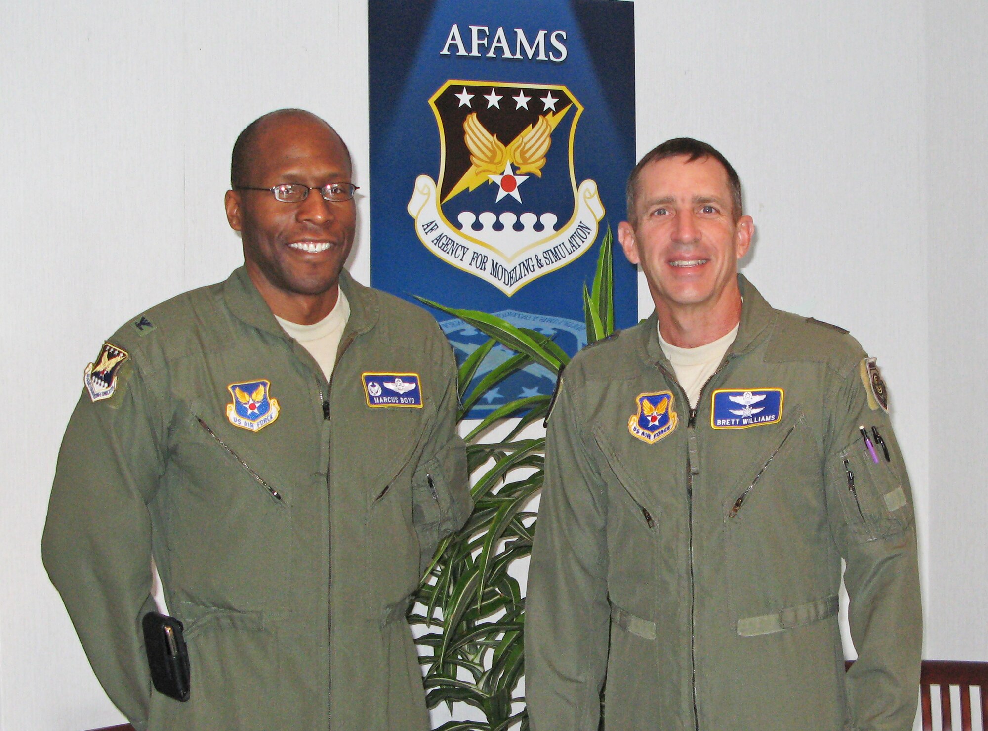 ORLANDO – Maj. Gen. Brett T. Williams, Director of Operations, Deputy Chief of Staff for Operations, Plans and Requirements, Headquarters U.S. Air Force, (left), visited the Air Force Agency for Modeling and Simulation on Feb. 25. AFAMS Commander Col. Marcus Boyd, welcomed General Williams during his first visit to the field operating agency.