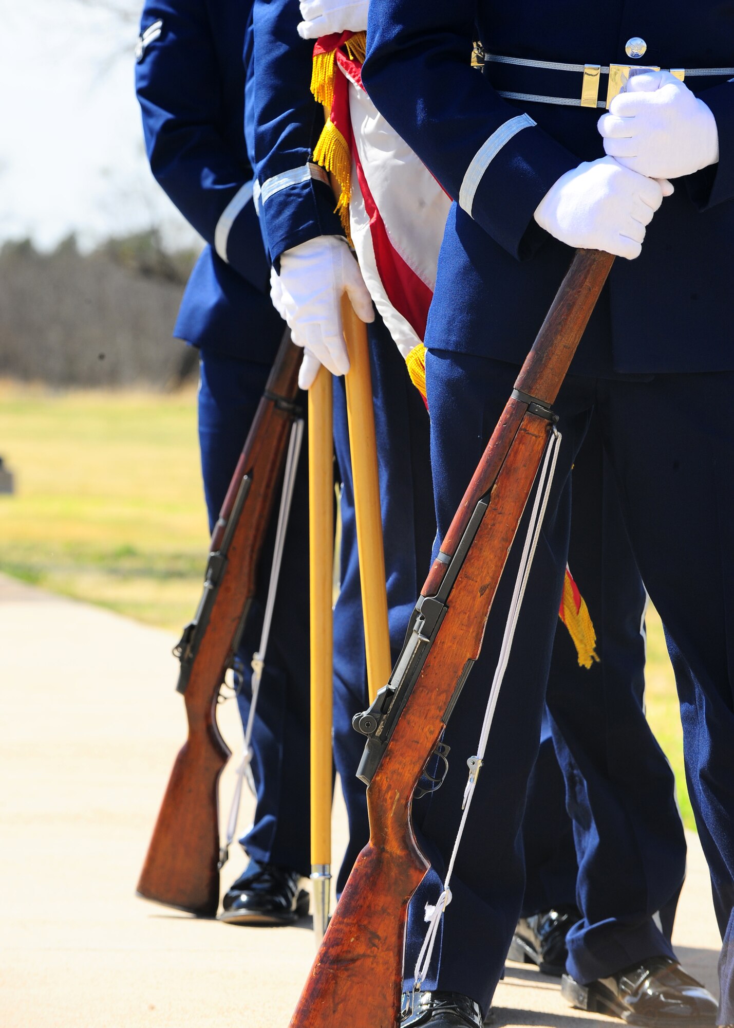 DYESS AIR FORCE BASE, Texas – Dyess Air Force Base Honor Guard members wait to present the colors March 11 during a Medal of Honor ceremony here honoring Chief Master Sgt. Richard Loy Etchberg. Chief Etchberg was a Senior NCO in the U.S. Air Force who posthumously received the military’s highest decoration, the Medal of Honor, for his actions during the Battle of Lima Site 85 in the Vietnam War. The medal was formally presented to his three sons by President Barack Obama during a ceremony at the White House on Sept. 21, 2010. (U.S. Air Force photo/ Airman 1st Class Courtney Moses)