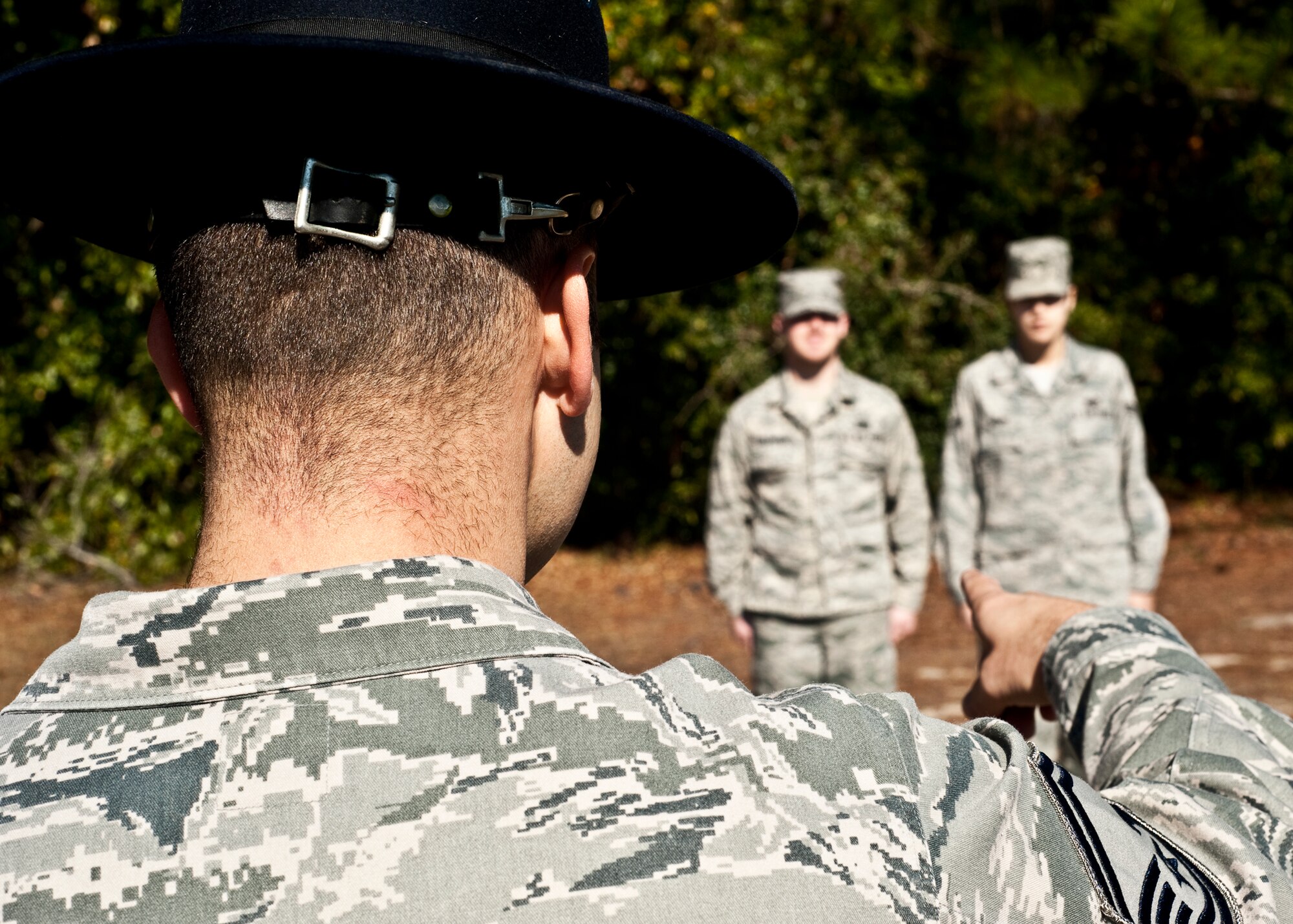 Military Training Instructor recruiters will visit Eglin March 25 for anyone interested in a special duty assignment.  According to the recruitment team that is visiting Eglin, an MTI's effectiveness as leaders, teachers and mentors has changed lives and inspired Airmen for more than 60 years. Those attributes and mission objectives beyond just marching flights and teaching drill prompted the Air Force to quickly change from the original term in 1947 of "flight marchers" to "military training instructors.  (U.S. Air Force photo/Samuel King Jr.)