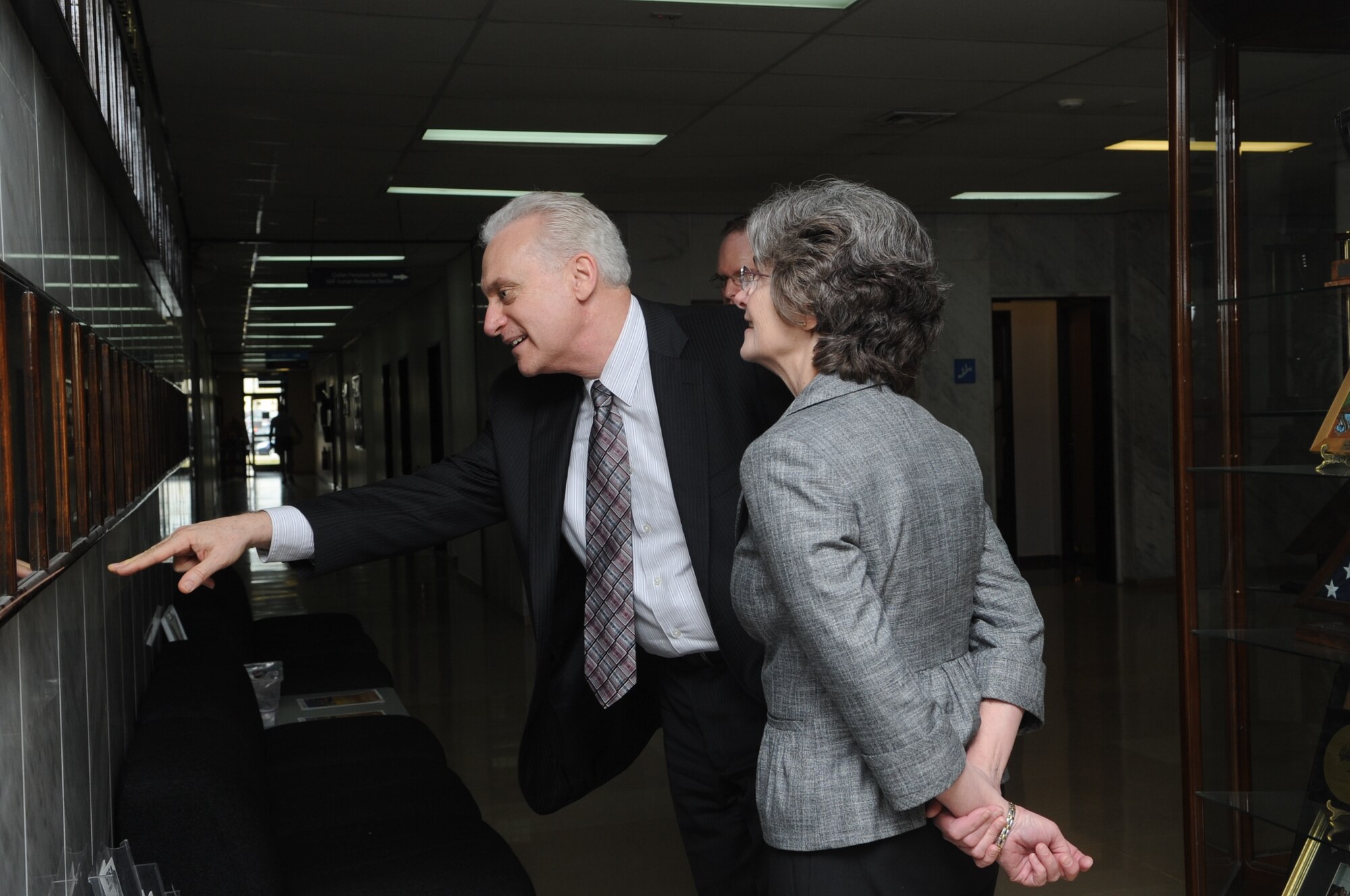 The ambassador to Turkey, Francis J. Ricciardone Jr., and his wife, Dr. Marie Ricciardone, look at the commander’s wall at the 39th Air Base Wing headquarters building during a visit to Incirlik Air Base, Turkey, Feb. 24, 2011. During the visit, the ambassador and his wife received a base tour and held office calls with the 10th Tanker Command commander and 39th Air Base Wing leadership. (U.S. Air Force photo by Tech. Sgt. Valda Wilson/Released)