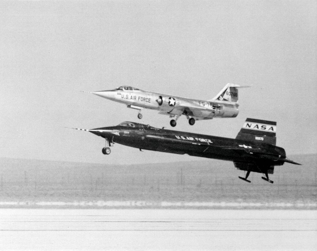 A McGhee Tyson AFB F-104 escorts a NASA X-15.  (Air National Guard Photo)