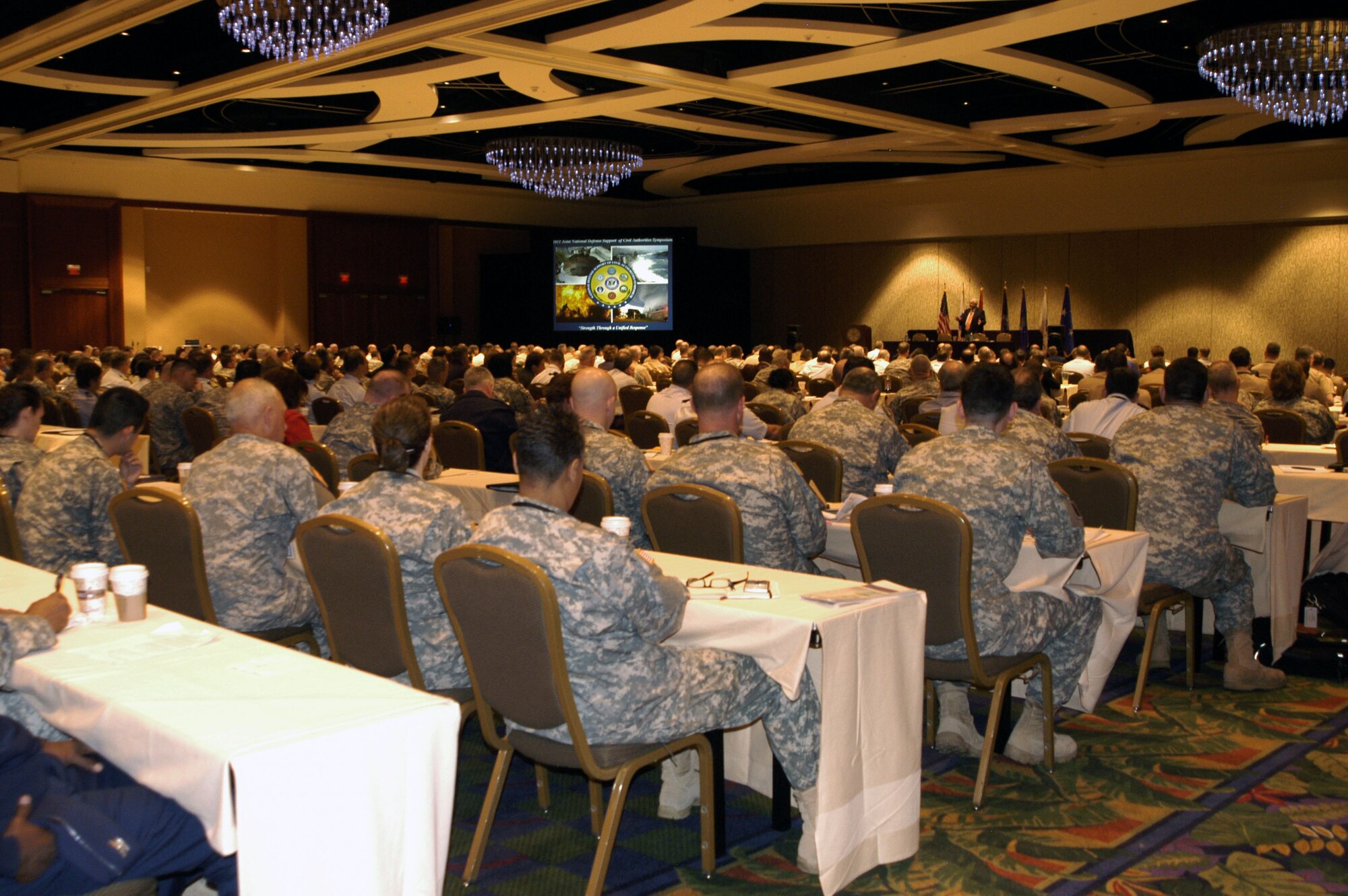 More than 700 emergency first responders from across the Department of Defense gathered in Orlando Fla., March 7-11, 2011 for the 2nd Annual National Joint Defense Support of Civil Authorities Symposium hosted by Air Forces Northern.  Attendees heard presentations from various senior leaders including the chief of the National Guard Bureau, deputy commander of U.S Northern Command, and the Federal Emergency Management Agency’s director.  (U.S. Air Force photo by Lt. Col. Susan A. Romano)