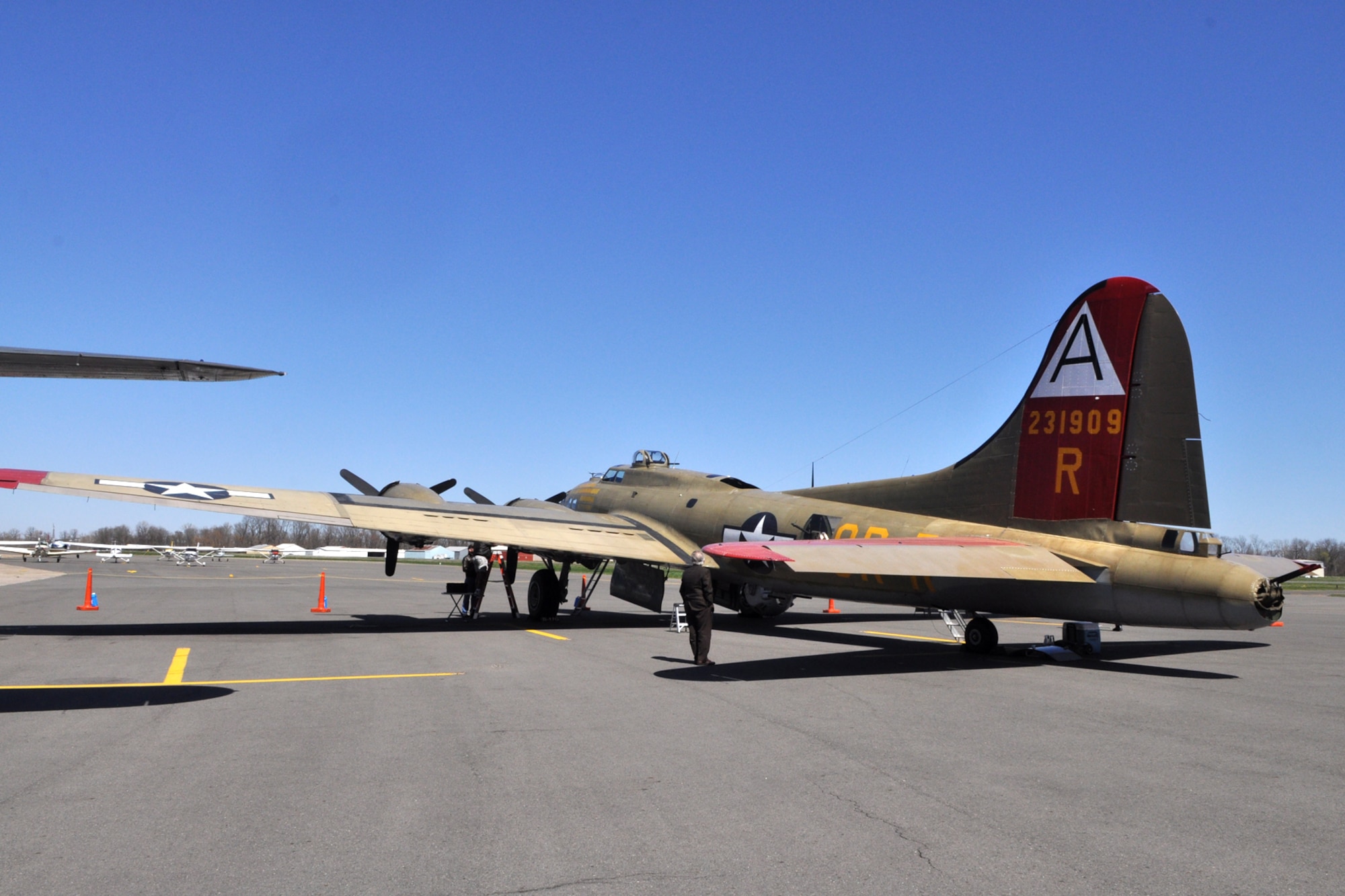 A World War II vintage Boeing B-17 Flying Fortress sits on the ramp at the Shreveport Downtown airport in Shreveport, La., March 10, 2011. Three WWII aircraft were part of The Wings of Freedom Tour sponsored by The Collins Foundation, which brought the extremely rare bombers and fighter aircraft to Shreveport for a local living history display as part of a 110-city Nationwide Tour. The Boeing B-17 Flying Fortress and the Consolidated B-24 Liberator were flown by 307th Airmen in the past. (U.S Air force photo/Tech. Sgt. Jeff Walston) 