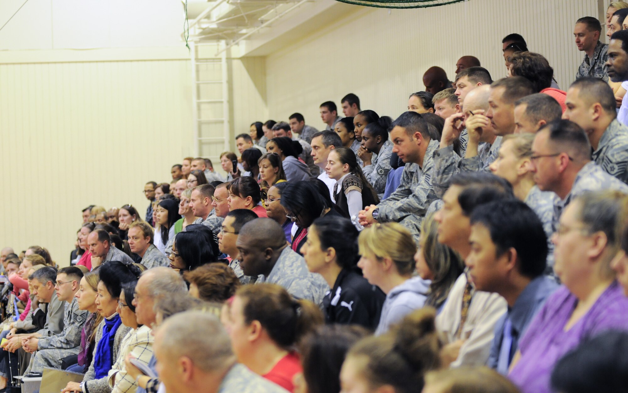 YOKOTA AIR BASE, Japan -- Yokota residents gathered at the base fitness center Monday for a Town Hall meeting with base leaders. Subject matter experts from several organizations addressed community concerns and discussed how the relief efforts based at Yokota will effect operations. (U.S. Air Force photo/Airman 1st Class Krystal M. Garrett) 