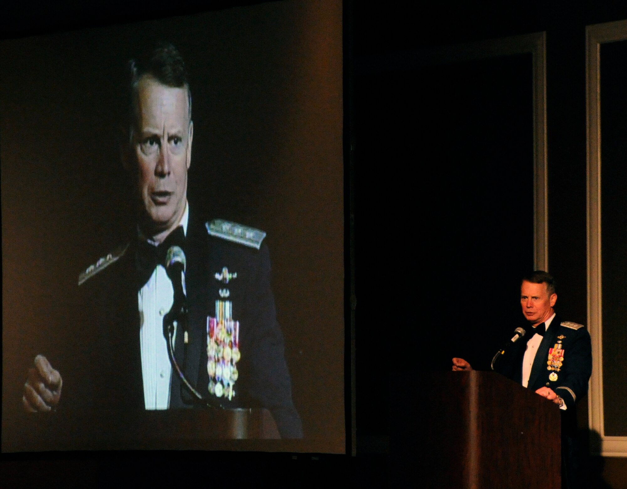 Lt. Gen. Glenn Spears delivers his closing remarks during the 12th Air Force Outstanding Performer of the Year banquet in Las Vegas Feb. 23.