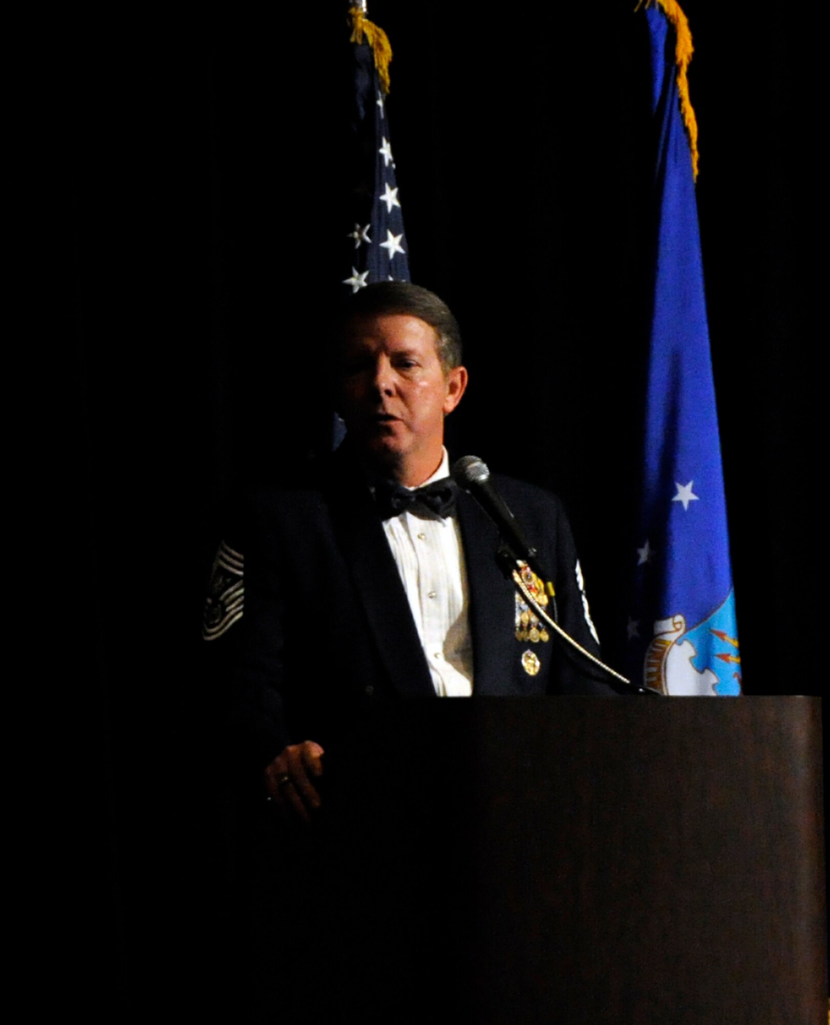 Former Chief Master Sergeant of the Air Force Rodney McKinley relates a story to the 12th Air Force Outstanding Performer of the Year banquet attendees in Las Vegas Feb. 23.