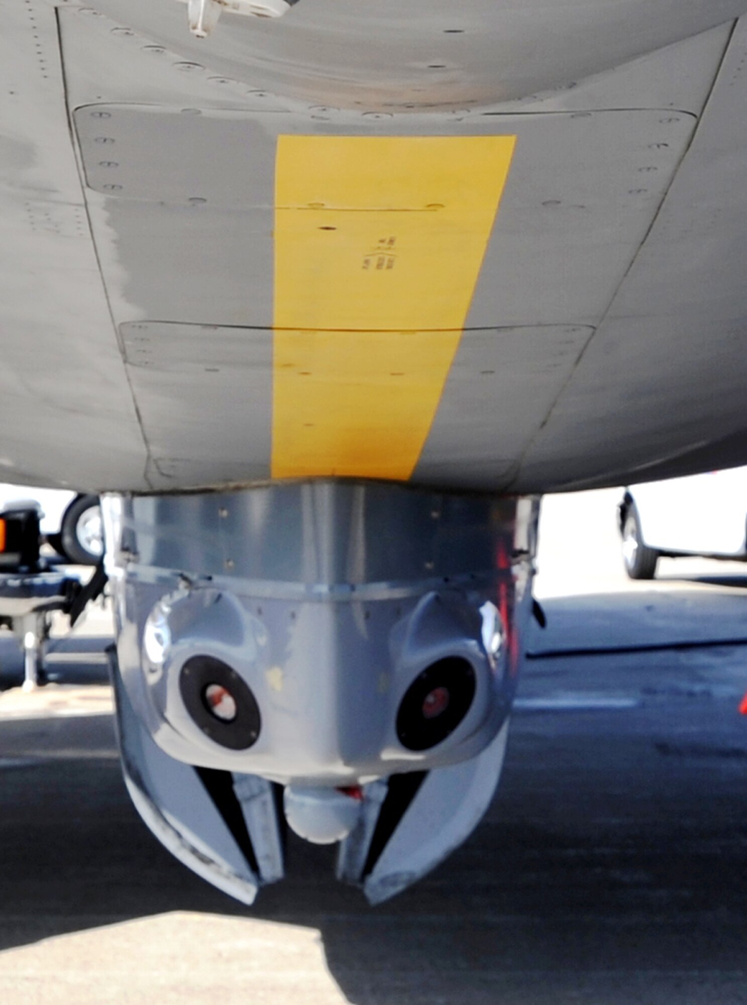 A Large Aircraft Infrared Countermeasures system pod is attached to a KC-135 Stratotanker on the flightline March 1, 2011, at Scott Air Force Base, Ill.  The pod is a laser-based countermeasures system designed to detect and employ countermeasures against infrared-guided surface-to-air missiles. (U.S. Air Force Photo/Master Sgt. Scott T. Sturkol)