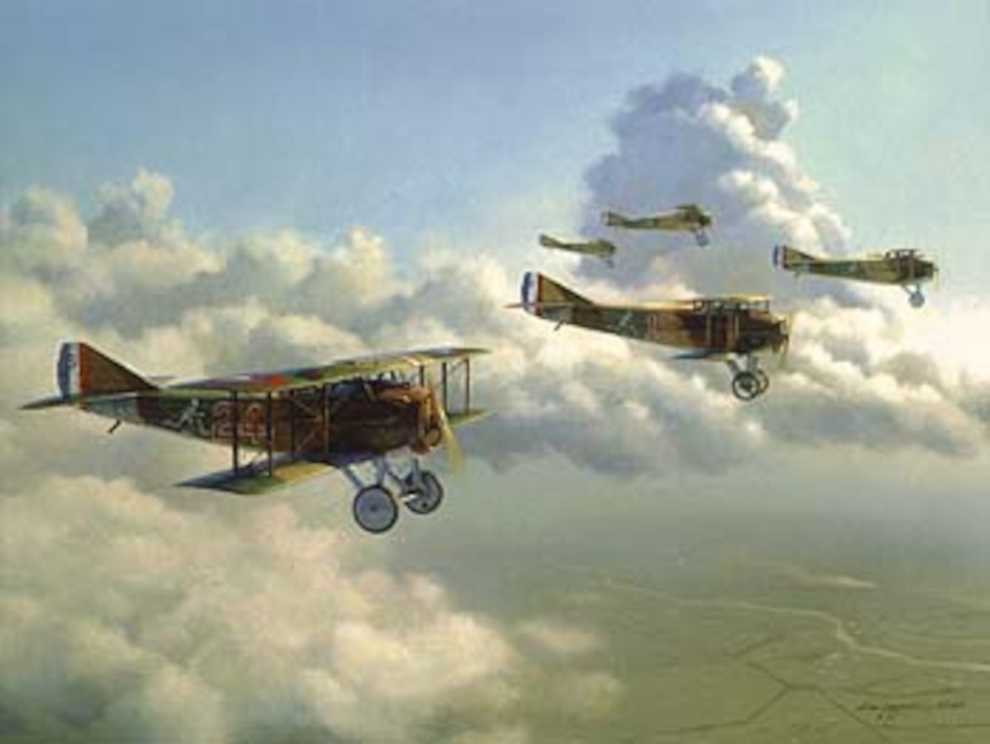 Air Force Art  "Flight of Aces"  showing SPAD fighters in World War I by James Laurier
