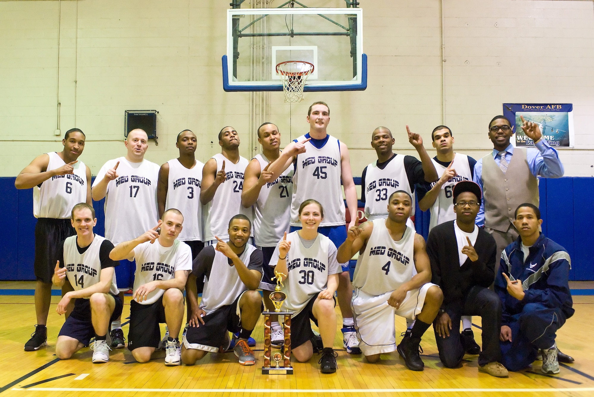 (UNRELEASED) The 2011 Dover AFB Intramural Championship basketball game between the 436th Medical Group and the 436th Security Forces Squadron was played on March 9, 2011. The 436th Medical Group won the championship. (U.S. Air Force photo/Roland Balik)