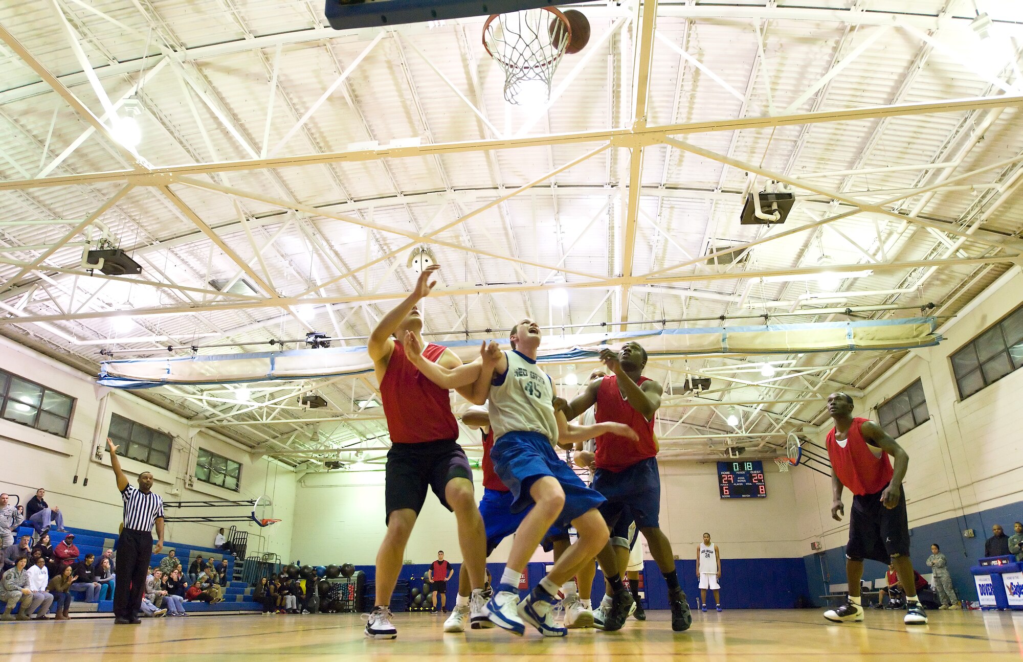 (UNRELEASED) The 2011 Dover AFB Intramural Championship basketball game between the 436th Medical Group and the 436th Security Forces Squadron was played on March 9, 2011. The 436th Medical Group won the championship. (U.S. Air Force photo/Roland Balik)