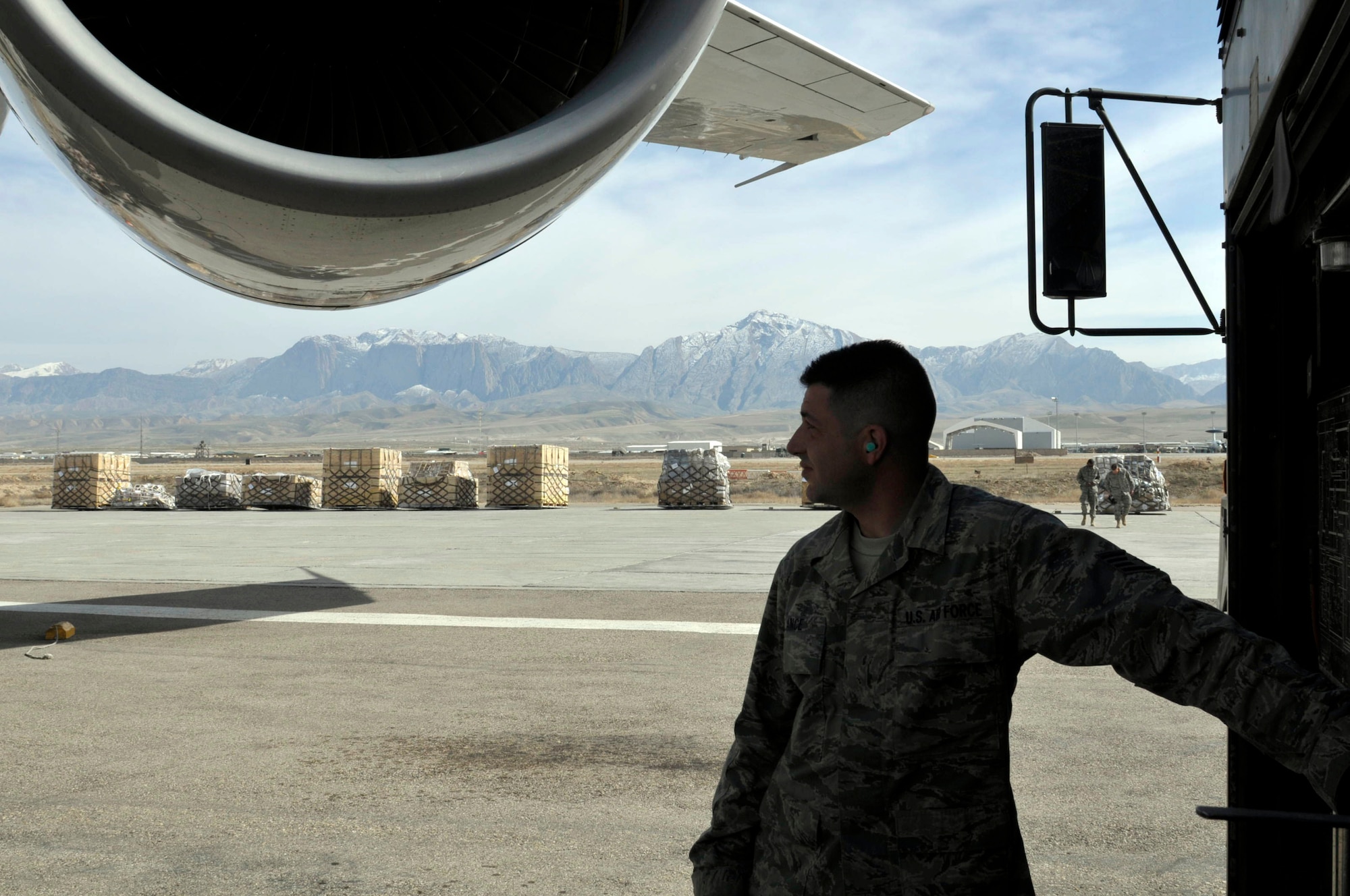 Staff Sgt. Michael Lance 455th Expeditionary Logistics Readiness Squadron fuels specialist delivers fuel to a 747 March 10 at Camp Marmal, Mazar-e Sharif, Afghanistan. Sergeant Lance is one of fourteen Airmen belonging to the 455th Expeditionary Aerial Port Squadron and 455th Expeditionary Logistics Readiness Squadrons are charged with unloading, loading and refueling every aircraft carrying supplies or personnel into and out of Camp Marmal supporting U.S. Transportation Command. (U.S. Air Force photo by Tech. Sgt. Michael Voss)