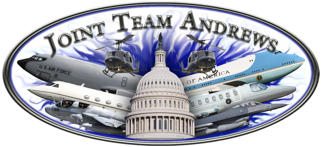 Joint Team Andrews logo featuring aircraft from all of the branches of service. (U.S. Air Force graphic by Airman 1st Class Kat Lynn Justen)
