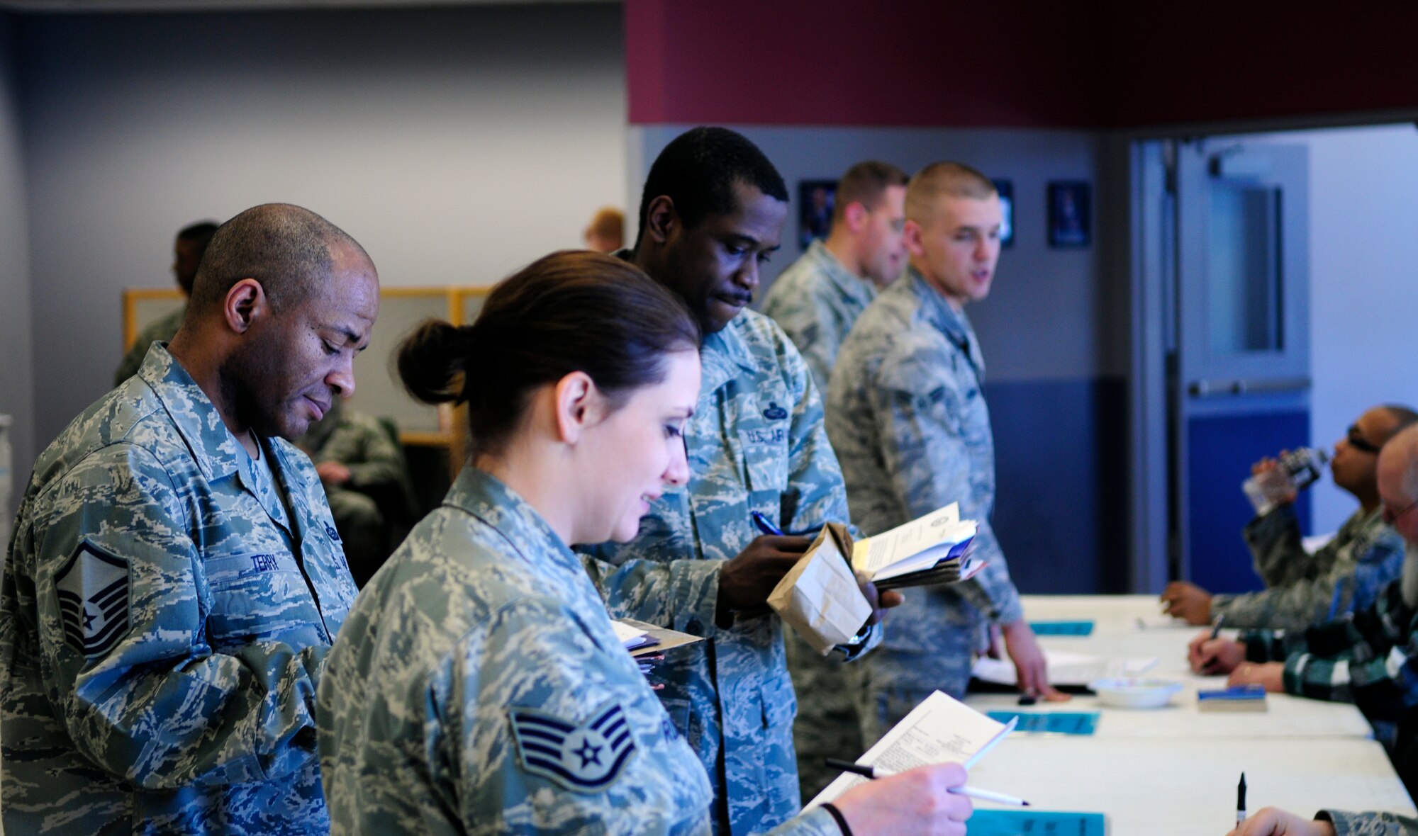 Icemen undergo processing for deployment March 17, 2011, Eielson Air Force Base, Alaska.  Airmen who received orders for deployment to Japan are prepared to help assist in humanitarian relief capabilities.  (U.S. Air Force photo by/Airman 1st Class Yash Rojas)