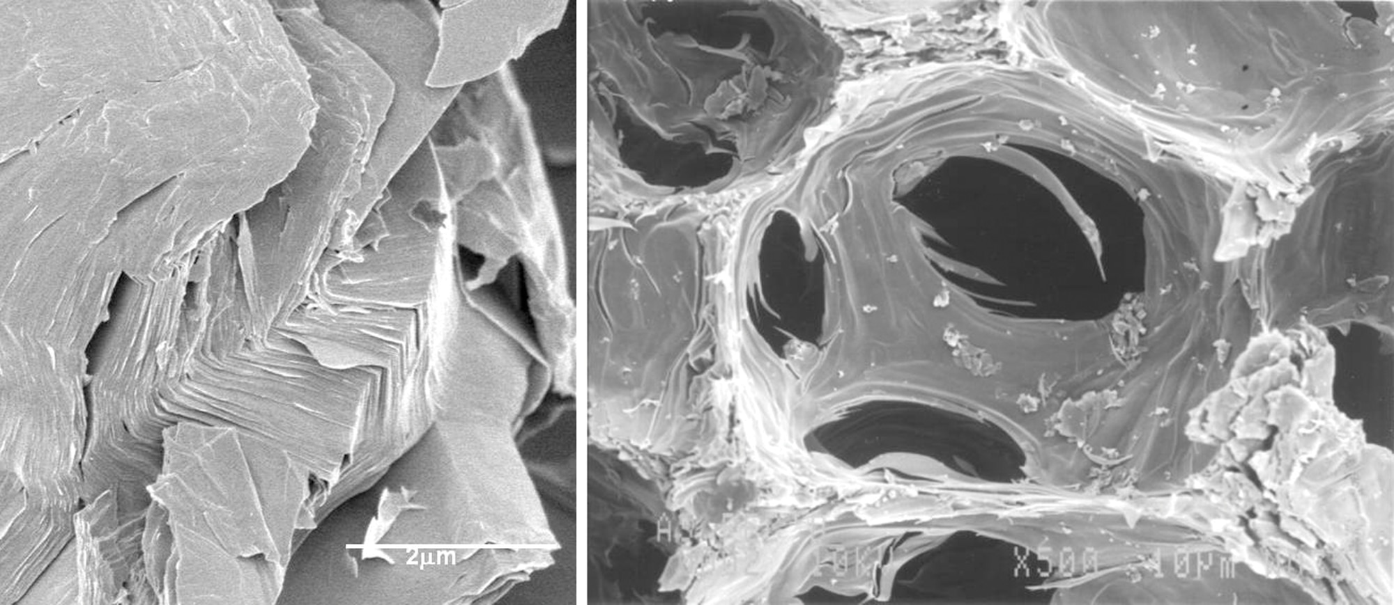 The complex geometry of carbon foam is enhanced by this microscopic imagery.  Its unique high-temperature properties, high thermal shock resistance and dimensional stability make carbon foam ideal for thermal protection and thermal management systems.  (AFRL image)