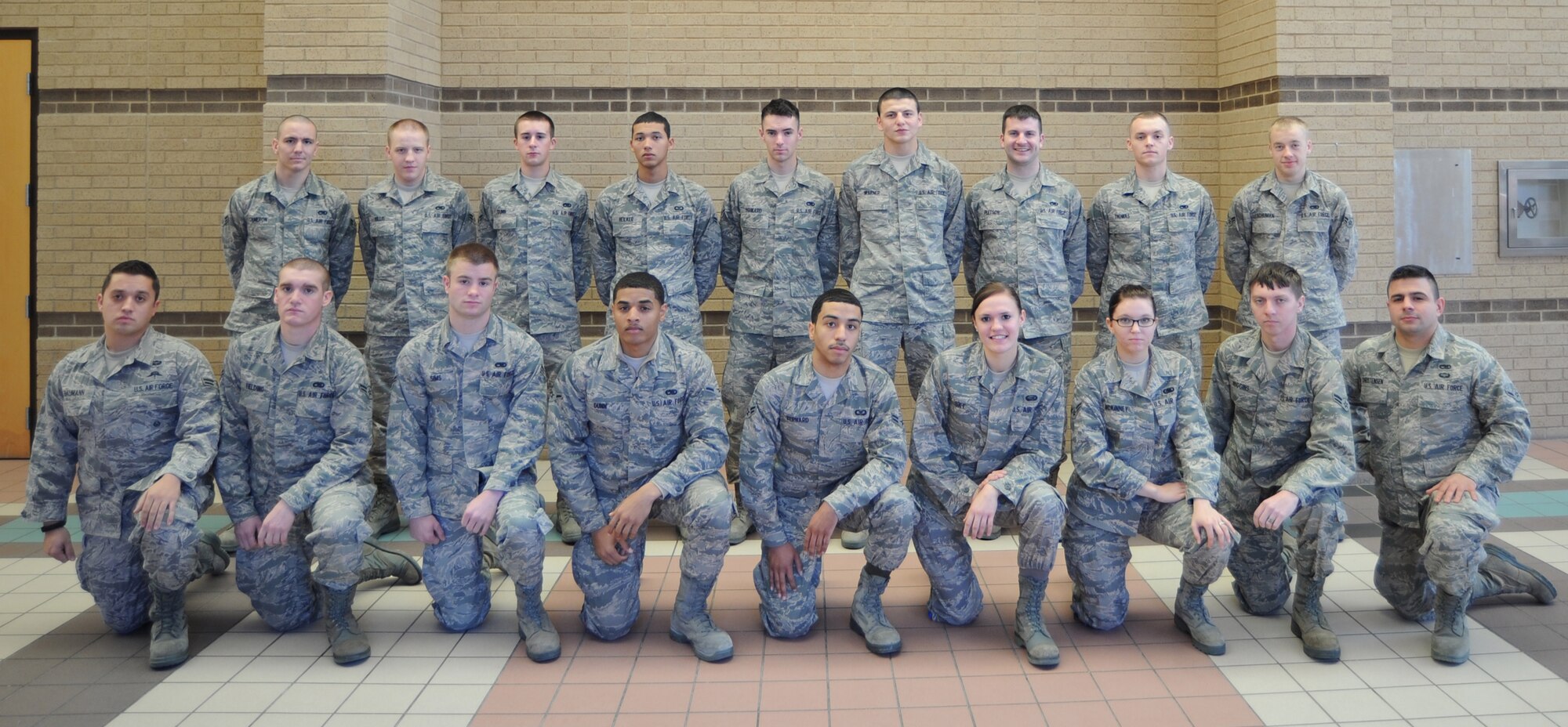 Congratulations to Team McConnell’s newest First Term Airman’s Center graduates who graduated March 18, 2011, at McConnell Air Force Base, Kan. Front row: Airmen 1st Class Benne Baumann, Greg Fielding, Tyler Sims, Airman Tajon Dunn, Airman 1st Class Luther Bernard, Airman Basic Emma Sky, Airmen 1st Class Katherine McKinney, Blake Wiggins and Airman Branden Christensen. Second Row: Airmen 1st Class Johnathan Cameron, Bradley Hillis, Stephen Dunn, Anthony Heilkes, Airman Timothy Howard, Airmen 1st Class Aaron Warner, Kyle Pletsch, Devon Thomas and Thomas Schuman. (U.S. Air Force photo/Senior Airman Maria A. Ruiz)