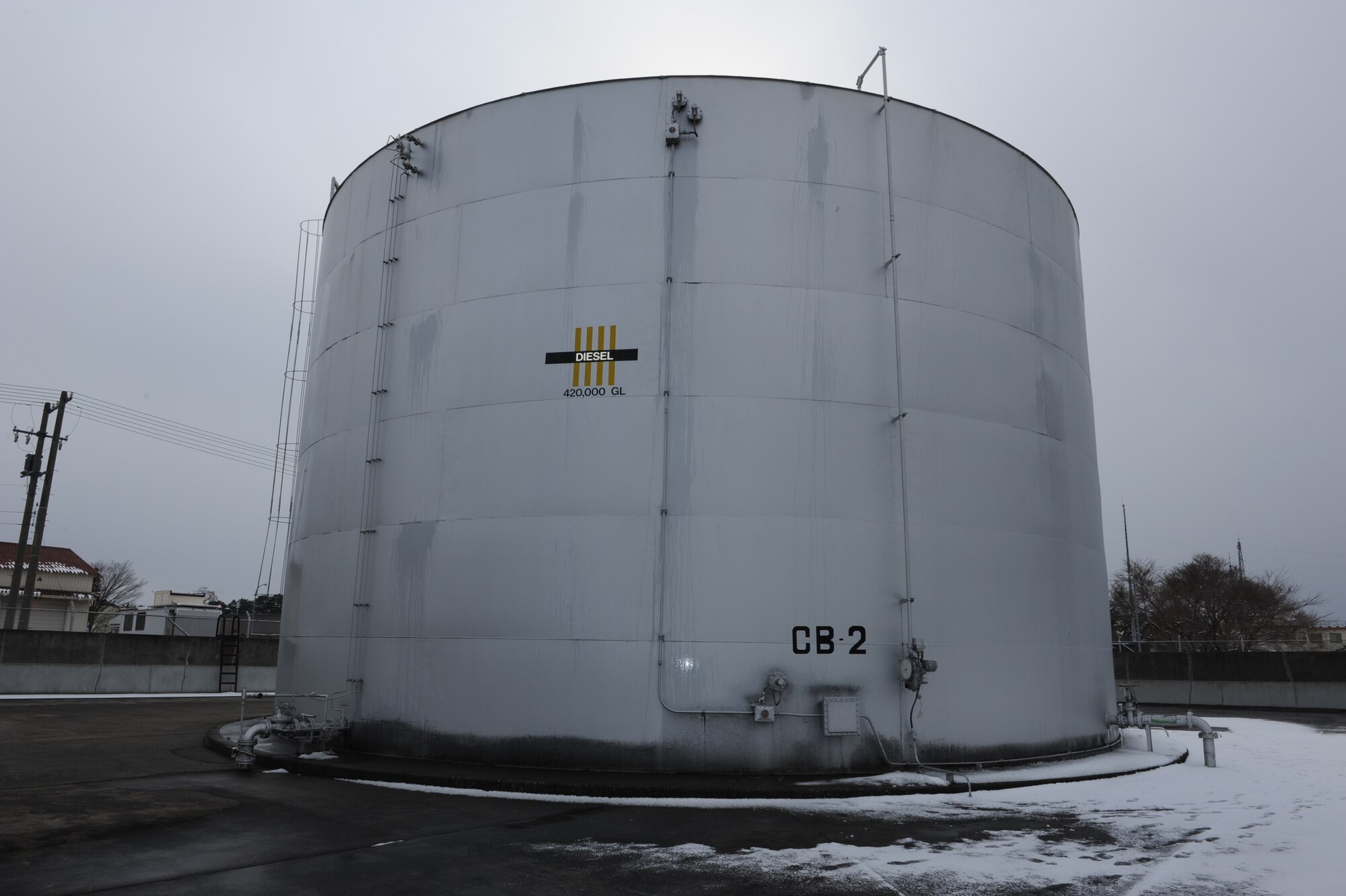 MISAWA AIR BASE, Japan – There are two tanks that hold 420,000 gallons of fuel. The steam boilers are gravity feed fuel form the tanks and were not affected by the earthquake Mar. 17.  (U.S. Air Force Tech. Sgt. Russell J. McBride\Released)