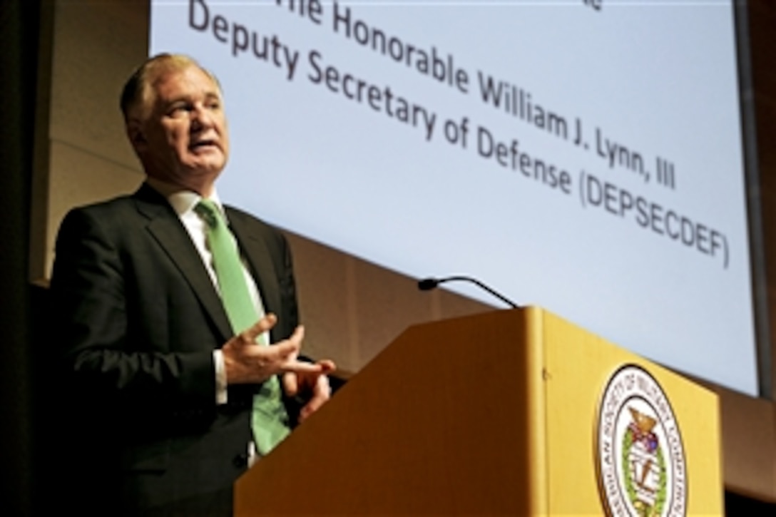 Deputy Defense Secretary William J. Lynn III addresses the American Society of Military Comptrollers in Washington, D.C., March 17, 2011. Lynn shared his views on the Defense Department's progress on financial reforms.  