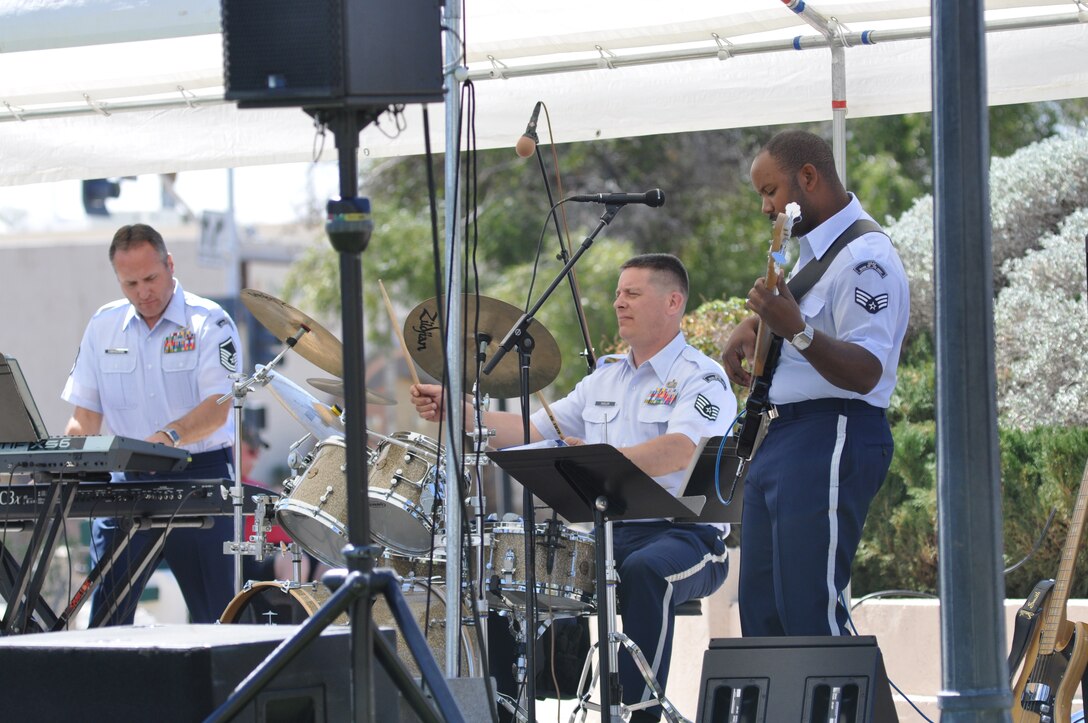 Top Flight performed at the Sonoran Shindig in Ajo, Arizona on March 12, 2011.  Pictured:  SrA Henry Roberson, bass; SSgt Ron Sadler, drums; MSgt Darrin Dziergowski, keyboards