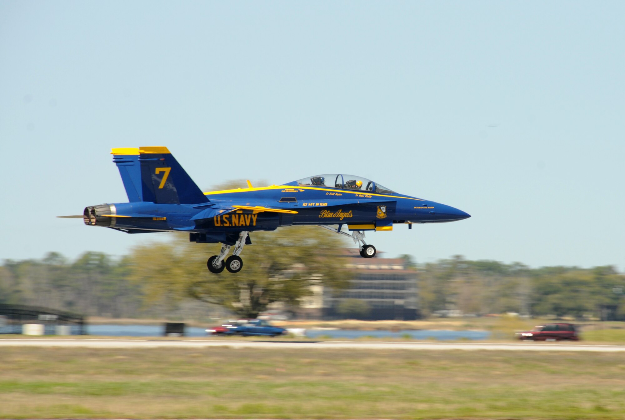 March 16, the Navy Blue Angels flight demonstration squadron provided incentive rides for education leaders and media representatives in advance of Keesler's Angels Over the Bay Open House and Air Show, scheduled for March 19 and 20.  Last year, the Blue Angels performed 68 air shows at 35 U.S. sites in their F/A-18 Hornets for more than 8 million spectators.  Since its inception in 1946, the Blue Angels have performed for more than 463 million fans.  (U.S. Air Force photos by Kemberly Groue)