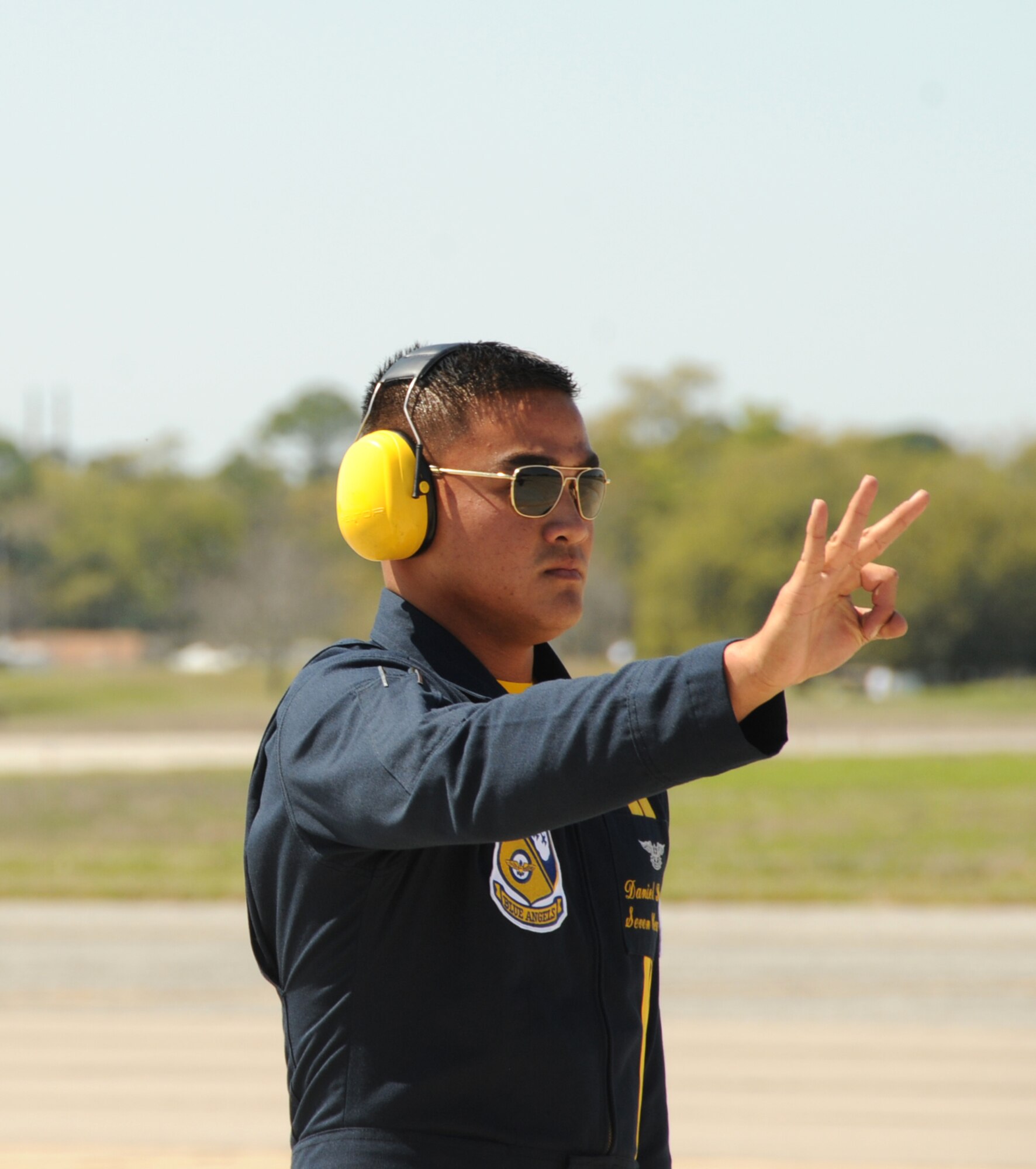 March 16, the Navy Blue Angels flight demonstration squadron provided incentive rides for education leaders and media representatives in advance of Keesler's Angels Over the Bay Open House and Air Show, scheduled for March 19 and 20.  Last year, the Blue Angels performed 68 air shows at 35 U.S. sites in their F/A-18 Hornets for more than 8 million spectators.  Since its inception in 1946, the Blue Angels have performed for more than 463 million fans.  (U.S. Air Force photos by Kemberly Groue)