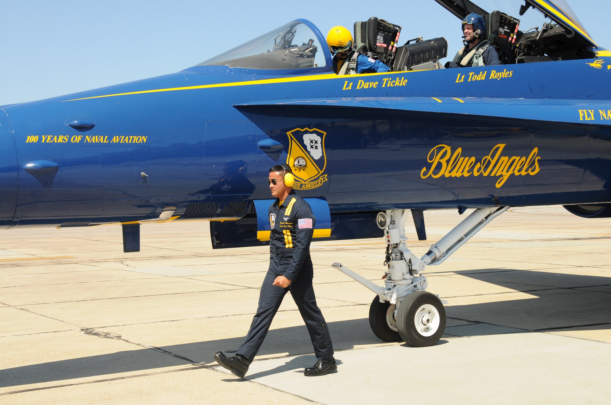 March 16, the Navy Blue Angels flight demonstration squadron provided incentive rides for education leaders and media representatives in advance of Keesler's Angels Over the Bay Open House and Air Show, scheduled for March 19 and 20.  Last year, the Blue Angels performed 68 air shows at 35 U.S. sites in their F/A-18 Hornets for more than 8 million spectators.  Since its inception in 1946, the Blue Angels have performed for more than 463 million fans.  (U.S. Air Force photos by Kemberly Groue)