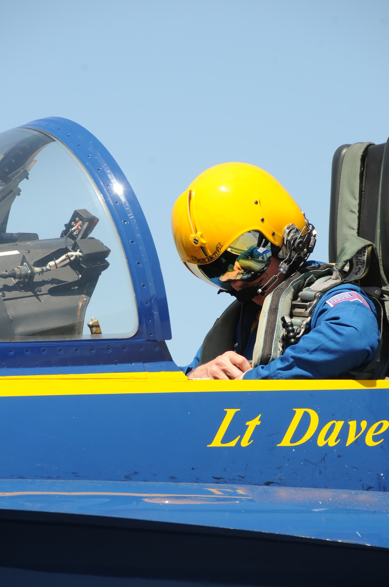 March 16, the Navy Blue Angels flight demonstration squadron provided incentive rides for education leaders and media representatives in advance of Keesler's Angels Over the Bay Open House and Air Show, scheduled for March 19 and 20.  Last year, the Blue Angels performed 68 air shows at 35 U.S. sites in their F/A-18 Hornets for more than 8 million spectators.  Since its inception in 1946, the Blue Angels have performed for more than 463 million fans.  (U.S. Air Force photos by Kemberly Groue)