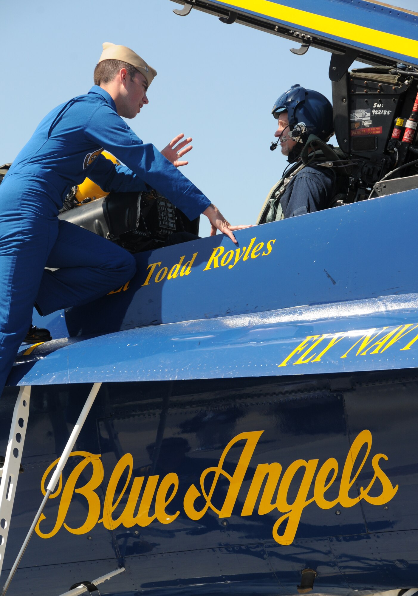 March 16, the Navy Blue Angels flight demonstration squadron provided incentive rides for education leaders and media representatives in advance of Keesler's Angels Over the Bay Open House and Air Show, scheduled for March 19 and 20.  Last year, the Blue Angels performed 68 air shows at 35 U.S. sites in their F/A-18 Hornets for more than 8 million spectators.  Since its inception in 1946, the Blue Angels have performed for more than 463 million fans.  (U.S. Air Force photos by Kemberly Groue)