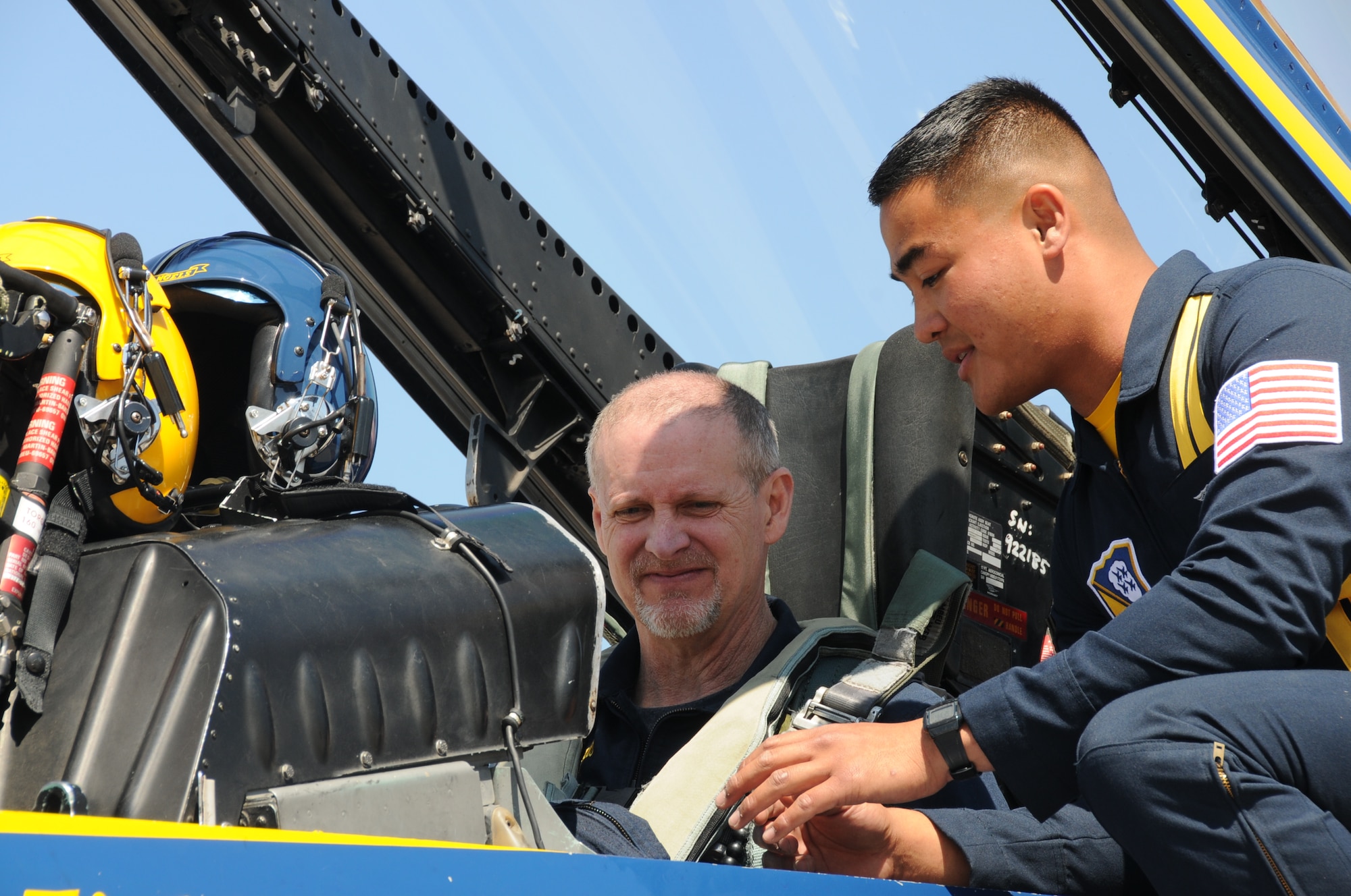 March 16, the Navy Blue Angels flight demonstration squadron provided incentive rides for education leaders and media representatives in advance of Keesler's Angels Over the Bay Open House and Air Show, scheduled for March 19 and 20.  Last year, the Blue Angels performed 68 air shows at 35 U.S. sites in their F/A-18 Hornets for more than 8 million spectators.  Since its inception in 1946, the Blue Angels have performed for more than 463 million fans.  (U.S. Air Force photos by Kemberly Groue)