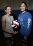 Cerissa Witte, left, and Francis Osorio, right, are headed to the Air Force volleyball trials, in hopes for making the All-Air Force team. After the first three days of camp, which begins March 18, the roster will be cut to 10 to 12 players, who will stay for scrimmages against local college teams and team practices before departing April 5 for the 2011 Armed Forces Volleyball Championships. (U.S. Air Force photo/Robbin Cresswell)