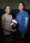 Cerissa Witte, left, and Francis Osorio, right, are headed to the Air Force volleyball trials, in hopes for making the All-Air Force team. After the first three days of camp, which begins March 18, the roster will be cut to 10 to 12 players, who will stay for scrimmages against local college teams and team practices before departing April 5 for the 2011 Armed Forces Volleyball Championships. (U.S. Air Force photo/Robbin Cresswell)