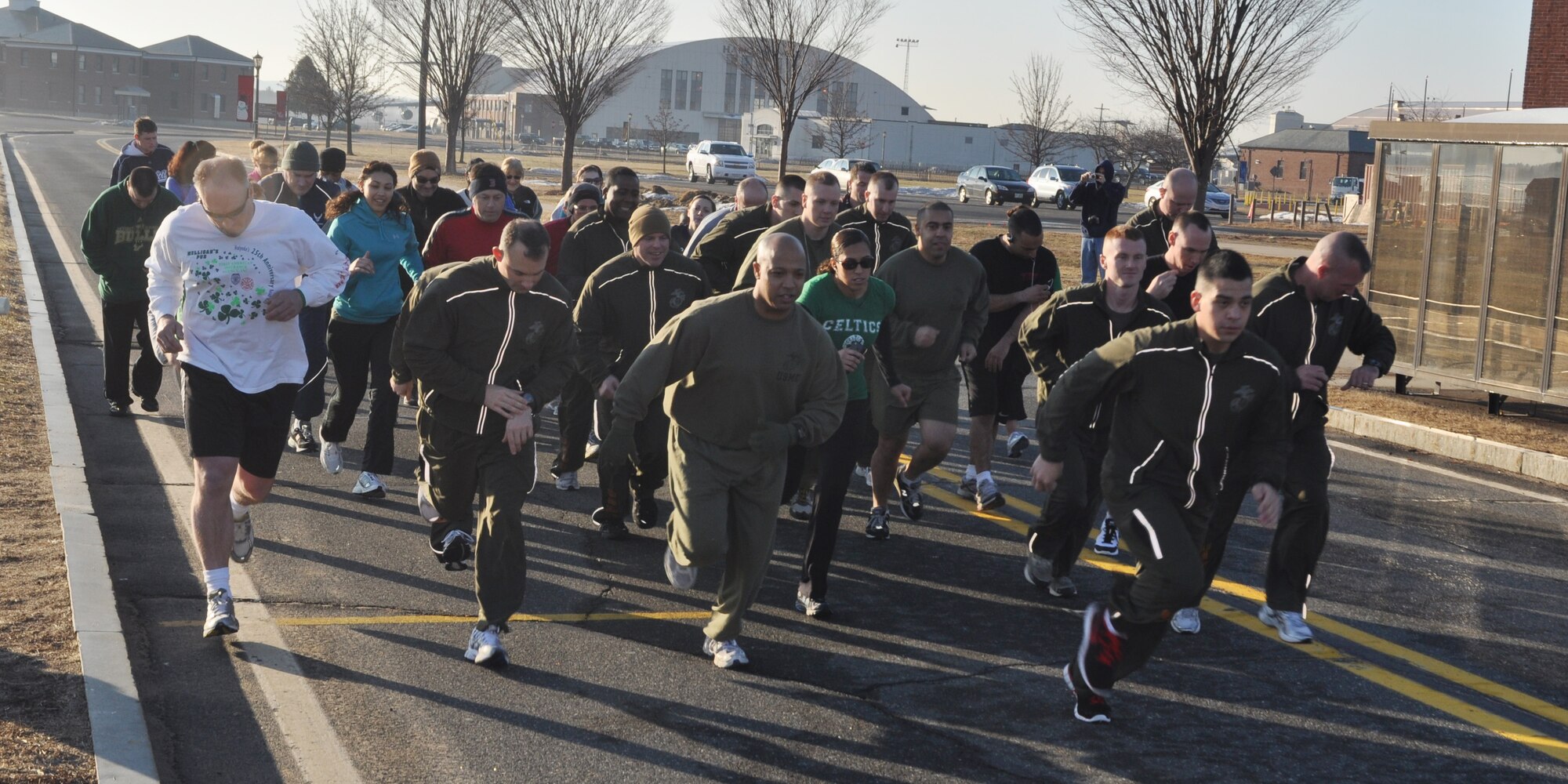 Military and civilians participated in a St. Patrick's Day Fun Run at the Westover Air Reserve Base's fitness center March 17. (US Air Force Photo/Airman 1st Class Alexander Brown) 