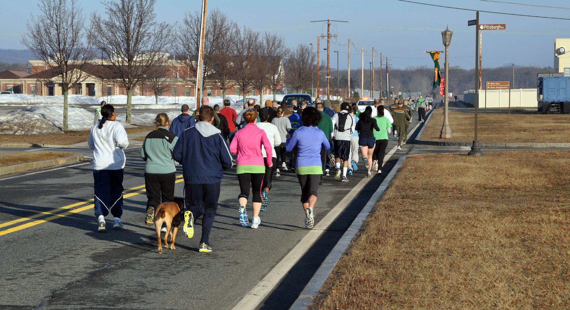 Military and civilians participated in a St. Patrick's Day Fun Run at the Westover Air Reserve Base's fitness center March 17. (US Air Force Photo/Airman 1st Class Alexander Brown) 