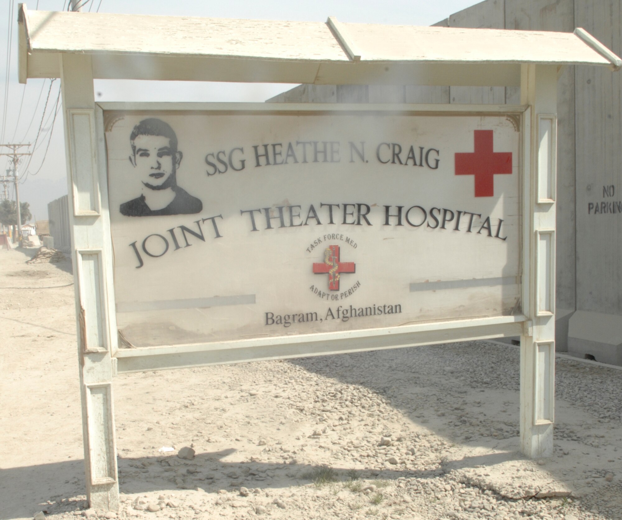 The Craig Joint Theater Hospital at Bagram Airfield, Afghanistan is named after Army Staff Sgt. Heathe N. Craig. In 2006, Sergeant Craig, a medic from the 159th Medical Company, 10th Mountain Division, was evacuating a patient into a UH-60 helicopter, but the line snapped and both were killed in the fall. (U.S. Air Force photo/Senior Airman Amber R. Kelly-Herard)