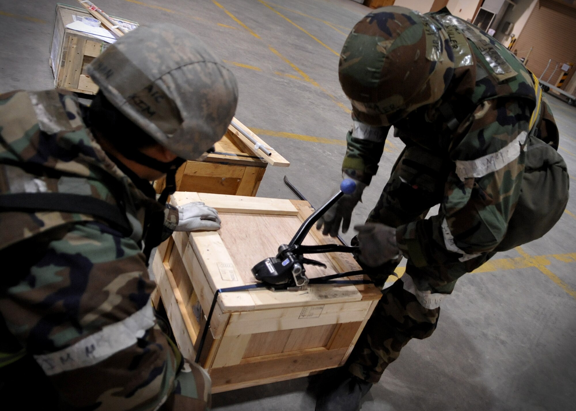 Airmen from 51st Logistics Readiness Squadron processed 18,000 pounds of cargo at Osan Air Base, Republic of Korea March 14 in support of Operation Tomodachi. The supplies were being transported to the Ronald Reagan Carrier Group to continue humanitarian aid missions off the east coast of Honshu, Japan. (U.S. Air Force Photo/Senior Airman Evelyn Chavez)