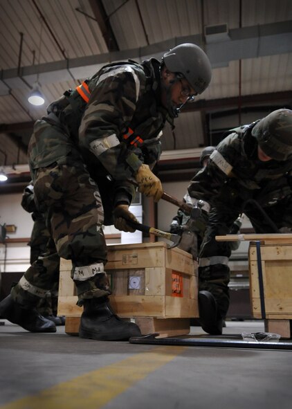 Airmen from 51st Logistics Readiness Squadron processed 18,000 pounds of cargo at Osan Air Base, Republic of Korea March 14 in support of Operation Tomodachi. The supplies were being transported to the Ronald Reagan Carrier Group to continue humanitarian aid missions off the east coast of Honshu, Japan. (U.S. Air Force Photo/Senior Airman Evelyn Chavez)