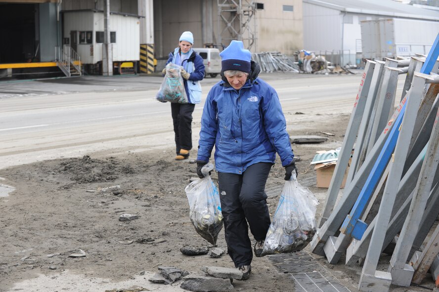 MISAWA AIR BASE, Japan - Department of Defense Education Association school teacher Sharon Haack volunteers her time to help with the Hachinohe recovery efforts March 17.  The tsunami swept through the town of Hachinohe, Japan on March 11, destroying buildings and homes of the many that reside there.  (U.S. Air Force Staff Sgt. April Quintanilla)