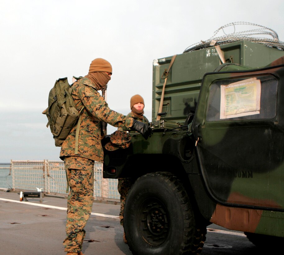 Marines with the 31st Marine Expeditionary Unit, test radio gear, March 19. The MEU is making preparations for disaster relief efforts after a 9.0 earthquake and subsequent tsunami struck Japan causing widespread damage. As part of Operation Tomodachi, the 31st MEU is ready to support our Japanese partners and to provide assistance when called upon.