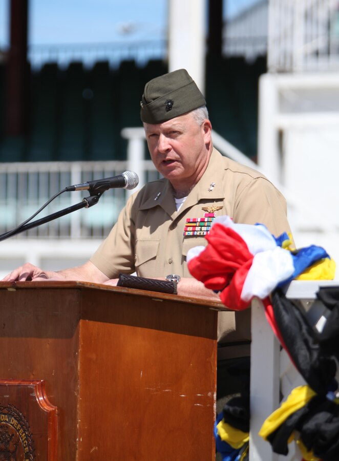 Maj. Gen. John M. Croley, commander Marine Forces South, speaks about the successes of exercise Tradewinds 2011 during the exercises™ closing ceremony March 19.