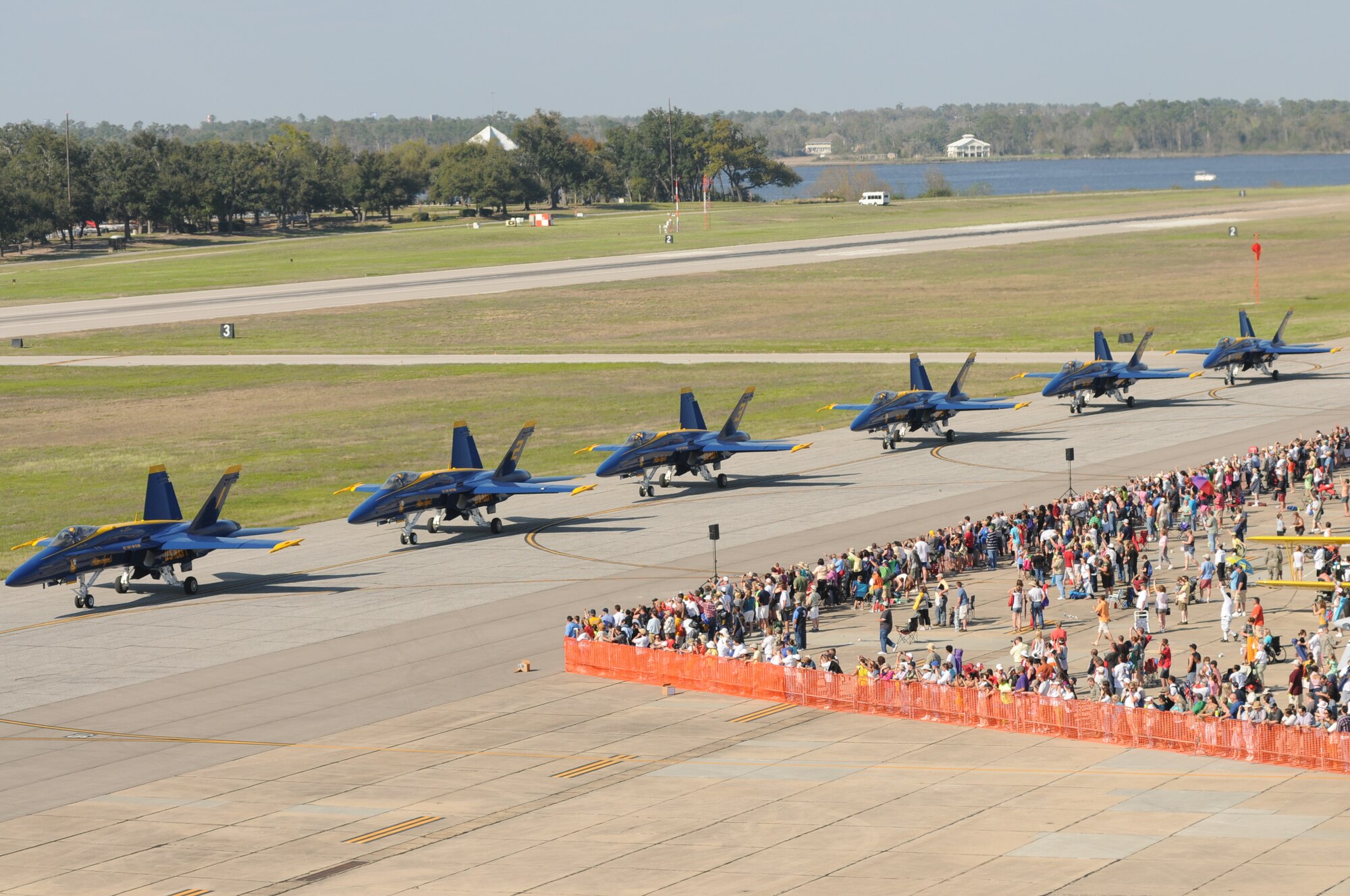 Keesler’s open house and air show, Angels Over the Bay, takes place March 19 and 20.  The celebration of Keesler’s 70 years of heritage includes the Navy Blue Angels and Army Golden Knights along with many other performers, static displays and vendors.   Last year, the Blue Angels performed 68 air shows at 35 U.S. sites in their F/A-18 Hornets for more than 8 million spectators. Since its inception in 1946, the Blue Angels have performed for more than 463 million fans.  (U.S. Air Force photo by Kemberly Groue)