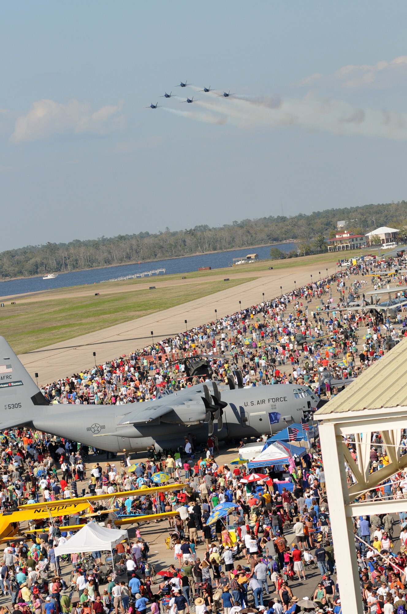 Keesler’s open house and air show, Angels Over the Bay, takes place March 19 and 20.  The celebration of Keesler’s 70 years of heritage includes the Navy Blue Angels and Army Golden Knights along with many other performers, static displays and vendors.   Last year, the Blue Angels performed 68 air shows at 35 U.S. sites in their F/A-18 Hornets for more than 8 million spectators. Since its inception in 1946, the Blue Angels have performed for more than 463 million fans.  (U.S. Air Force photo by Kemberly Groue)