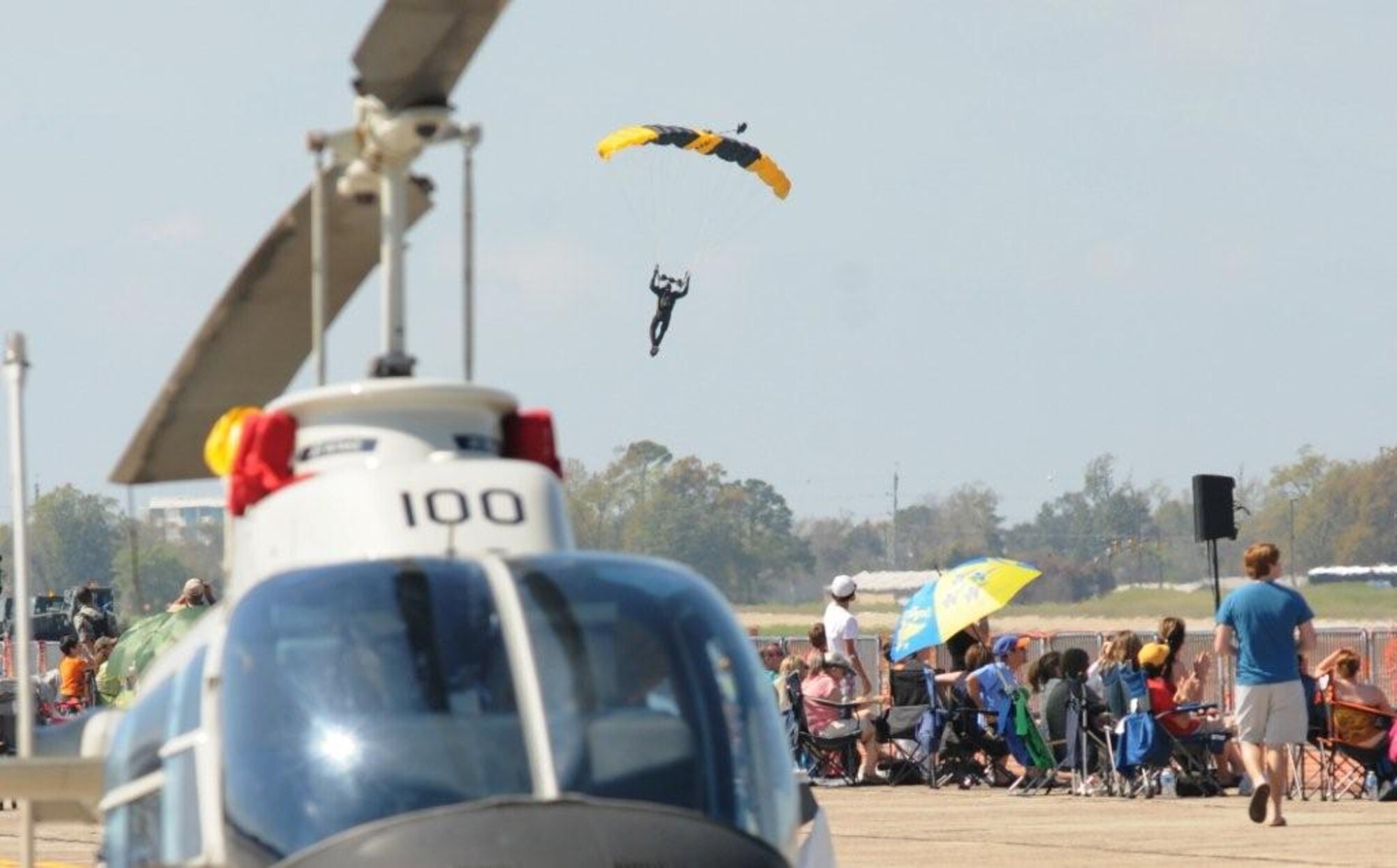 An estimated 160,000 people attended Keesler’s open house and air show, Angels Over the Bay, March 19 and 20. The celebration of Keesler’s 70 years of heritage included the Navy Blue Angels and Army Golden Knights along with many other performers, static displays and vendors. Last year, the Blue Angels performed 68 air shows at 35 U.S. sites in their F/A-18 Hornets for more than 8 million spectators. Since its inception in 1946, the Blue Angels have performed for more than 463 million fans. (Photo by Kemberly Groue)