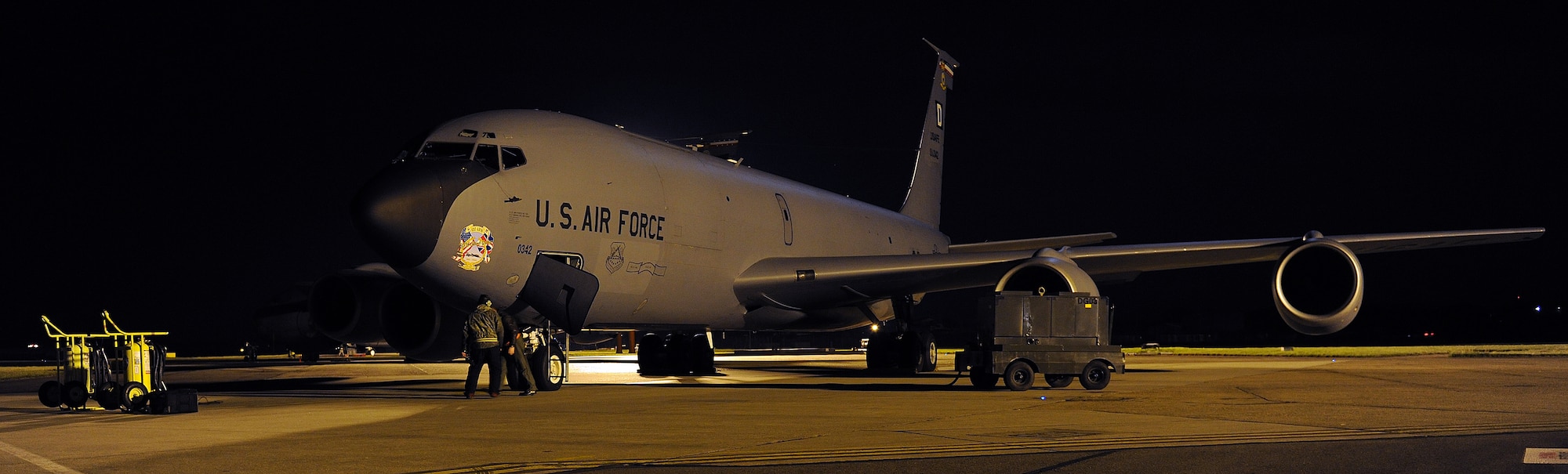 RAF MILDENHALL, England -- Members of the 100th Air Refueling Wing Aircraft Maintenance Squadron and crew members from the 351st Air Refueling Squadron prepare a KC-135 Stratotanker for a refueling mission in support of Joint Task Force Odyssey Dawn. JTF Odyssey Dawn is the U.S. Africa Command task force established to provide operational and tactical command and control of U.S. military forces supporting the international response to the unrest in Libya and enforcement of United Nations Security Council Resolution (UNSCR) 1973. UNSCR 1973 authorizes "all necessary measures" to protect civilians in Libya under threat of attack by Gadhafi regime forces. JTF Odyssey Dawn is commanded by U.S. Navy Admiral Sam Locklear. (U.S. Air Force photo by Senior Airman Tabitha M. Lee)