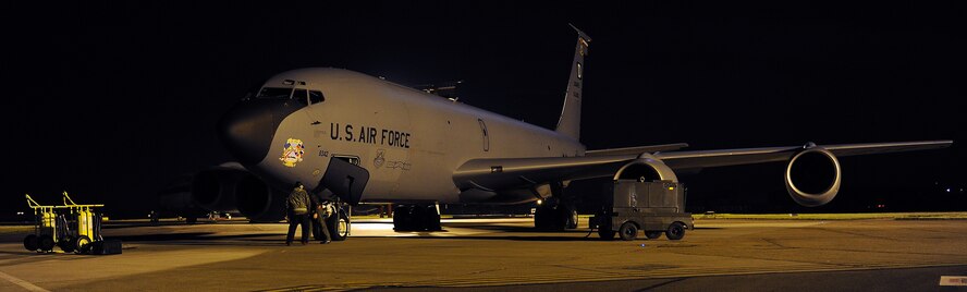 RAF MILDENHALL, England -- Members of the 100th Air Refueling Wing Aircraft Maintenance Squadron and crew members from the 351st Air Refueling Squadron prepare a KC-135 Stratotanker for a refueling mission in support of Joint Task Force Odyssey Dawn. JTF Odyssey Dawn is the U.S. Africa Command task force established to provide operational and tactical command and control of U.S. military forces supporting the international response to the unrest in Libya and enforcement of United Nations Security Council Resolution (UNSCR) 1973. UNSCR 1973 authorizes "all necessary measures" to protect civilians in Libya under threat of attack by Gadhafi regime forces. JTF Odyssey Dawn is commanded by U.S. Navy Admiral Sam Locklear. (U.S. Air Force photo by Senior Airman Tabitha M. Lee)