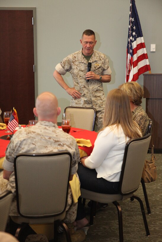 Maj. Gen. Jon M. Davis speaks at the aviation association awards luncheon at Miller’s Landing March 21.  Davis spoke of how proud he was to be the commanding general of the 2nd Marine Aircraft WIng.