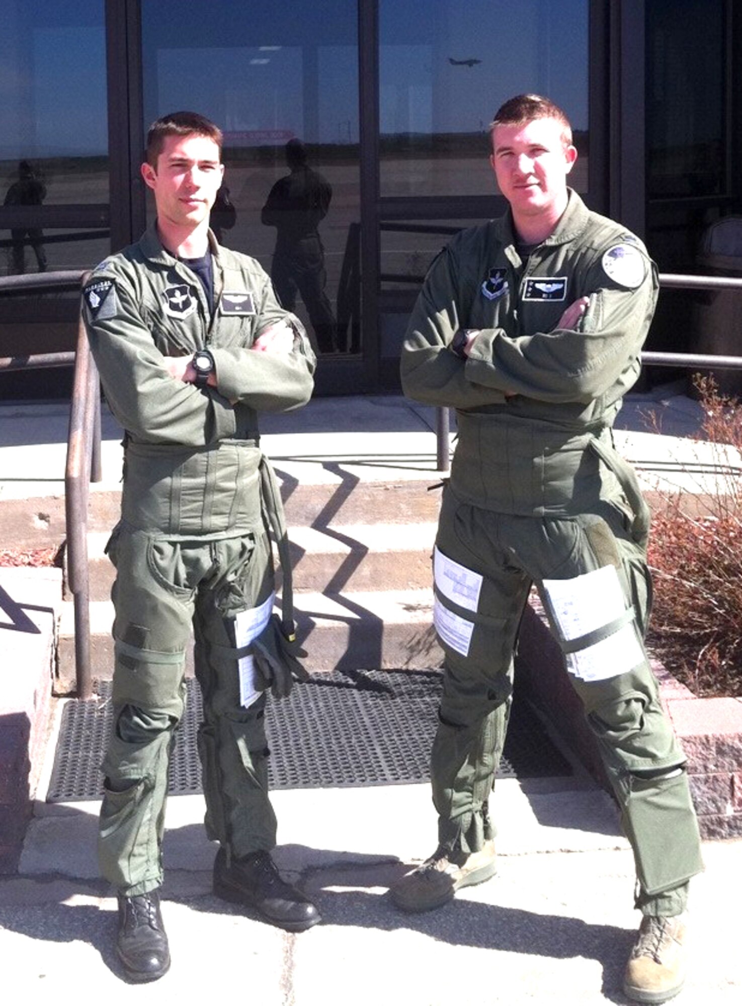 Capt. Mike Fleming, left, and 1st Lt. Will Graeff graduated the Introduction to Fighter Fundamentals course at Vance AFB March 15. (U.S. Air Force photo)