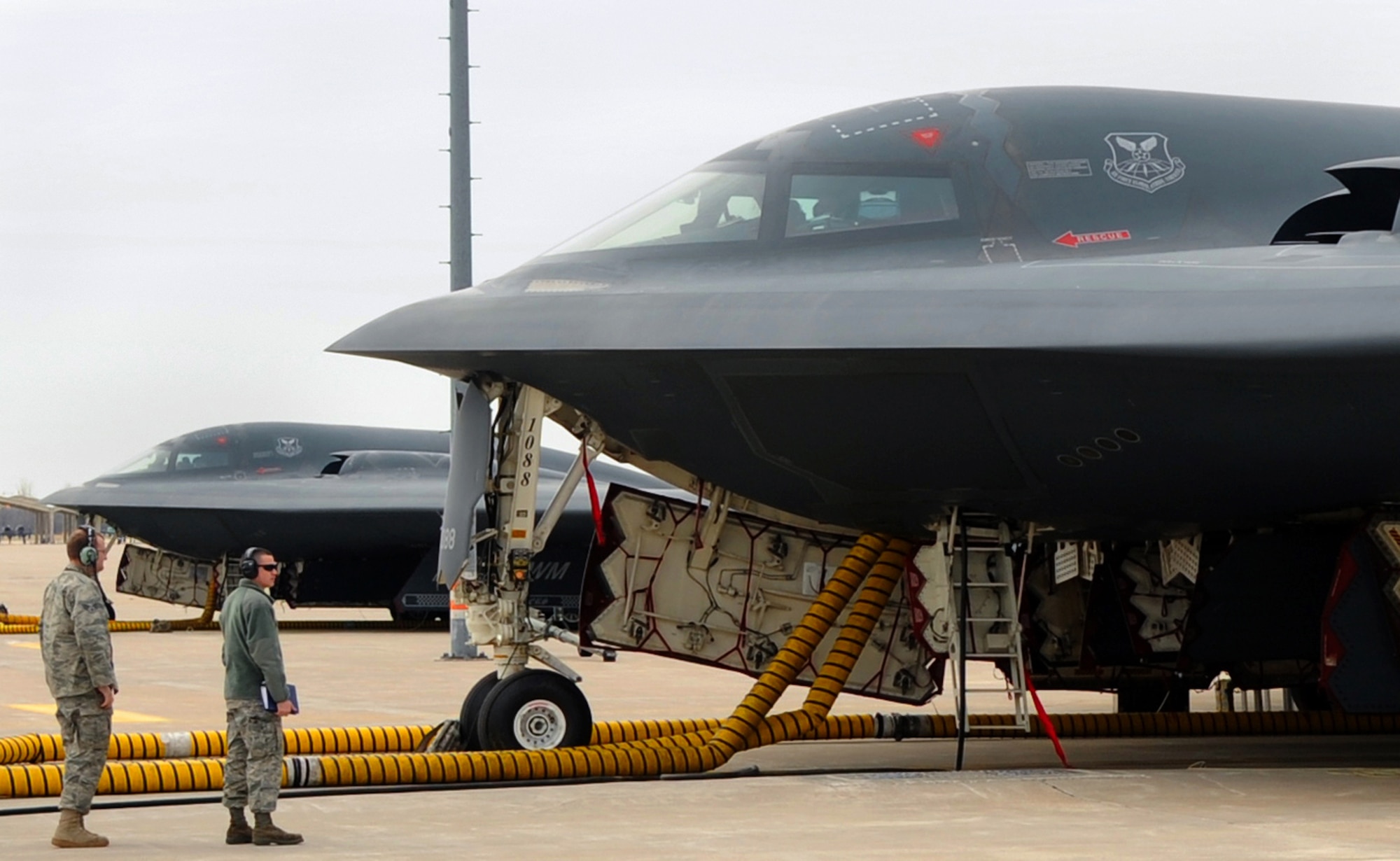 Maintainers and crew chiefs from the 509th Aircraft Maintenance Squadron prepare B-2 Spirits March 19, 2011, at Whiteman Air Force Base, Mo., in support of Operation Odyssey Dawn. (U.S. Air Force photo/Senior Airman Kenny Holston)