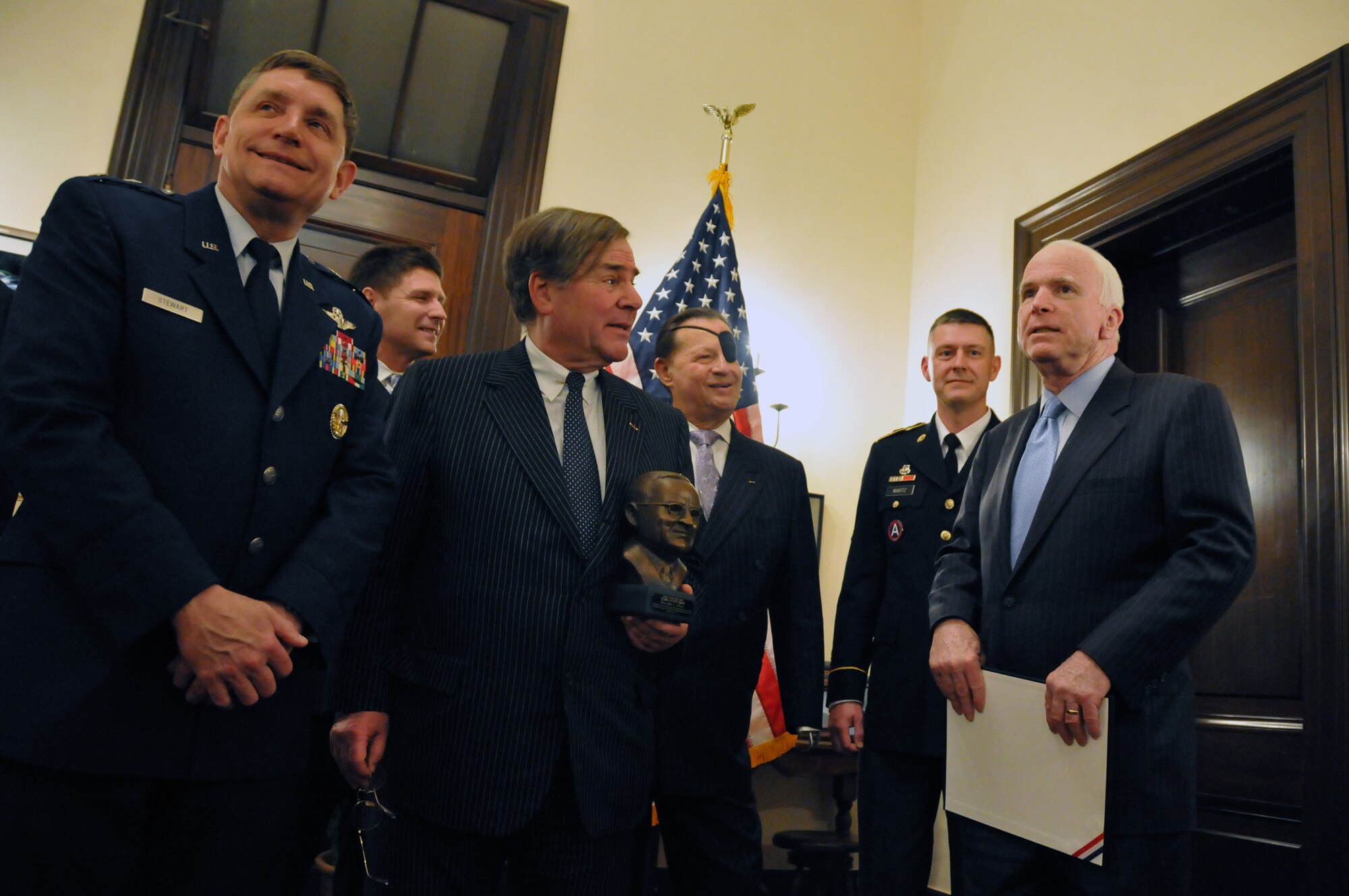 Arizona Sen. John McCain speaks with members of the Reserve Forces Policy Board after being presented with their 2011 Citizen Patriot Award, March 10, 2011. The award recognizes McCain's substantial contribution to the nation’s defense and national security. (U.S. Air Force photo by Tech. Sgt. John Orrell) (Released)